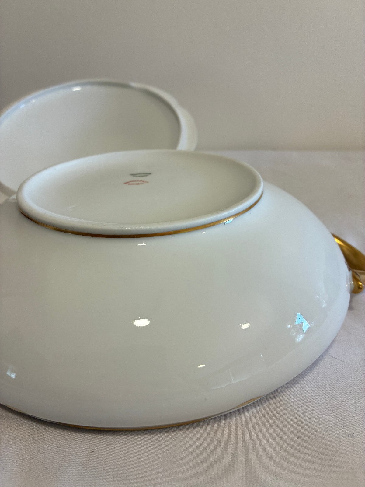 Antique Haviland Limoges Covered Tureen, White & Gold Handled Serving Dish