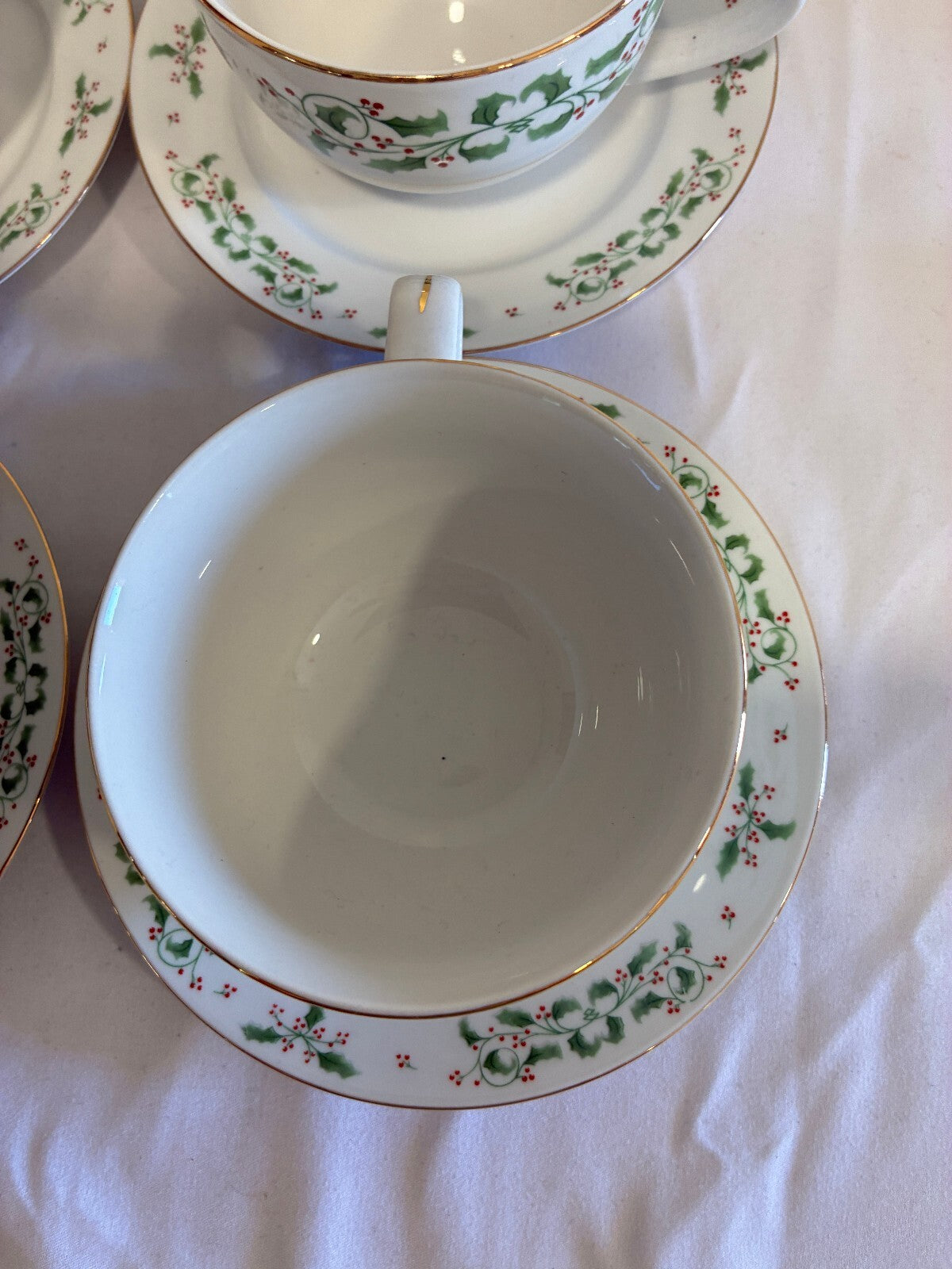 Vintage Gibson Everyday Christmas Holly Cup and Saucer Set of 6, Holiday China