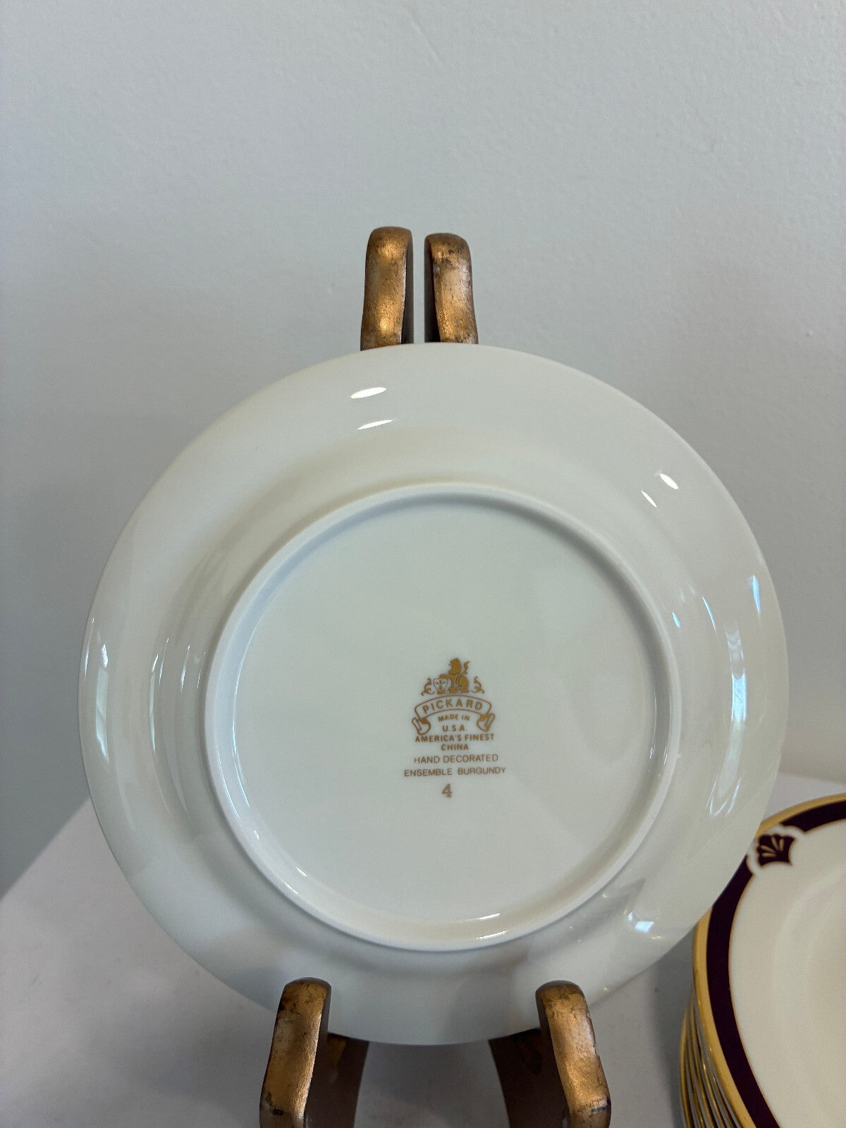 Vintage Pickard Fine China Bread Plates, Set of 8, Burgundy & Gold