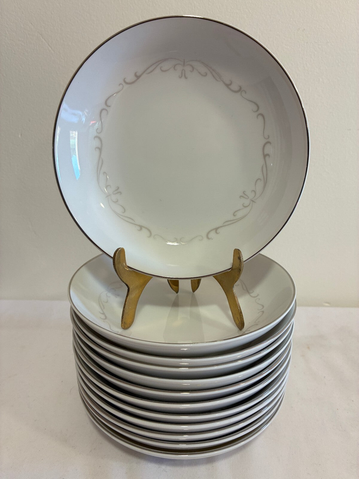 Vintage Kimberly Fine China "Trianon" Bowls Set of 12 | Platinum Scroll Rim