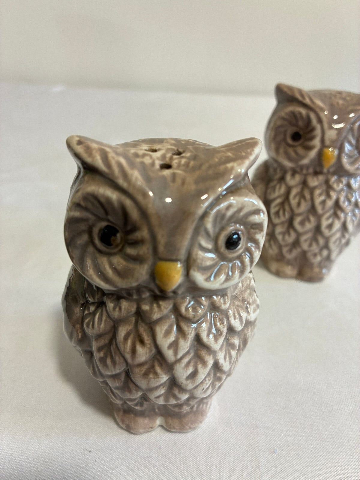 Vintage Ceramic Owl Salt and Pepper Shakers, Rustic Farmhouse