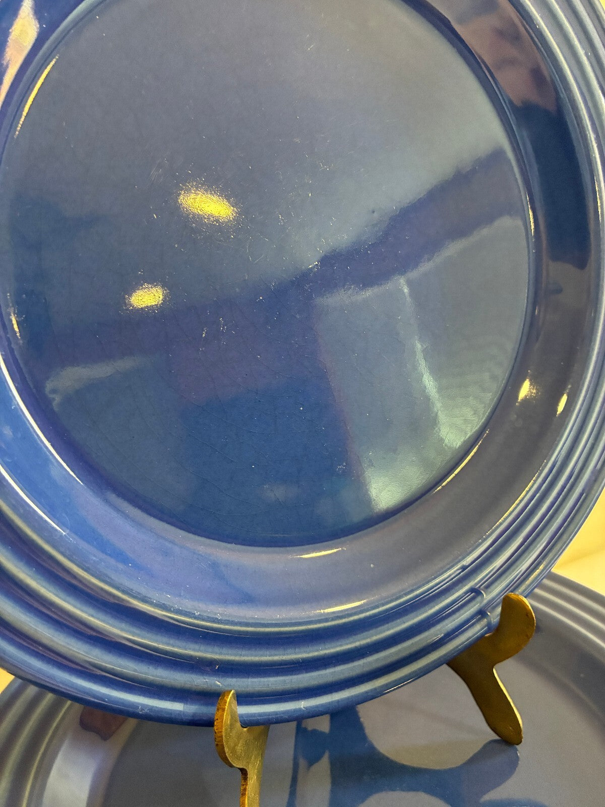 Vintage Emile Henry France Cobalt Blue Salad Plates Set of 11 | Ribbed Stoneware