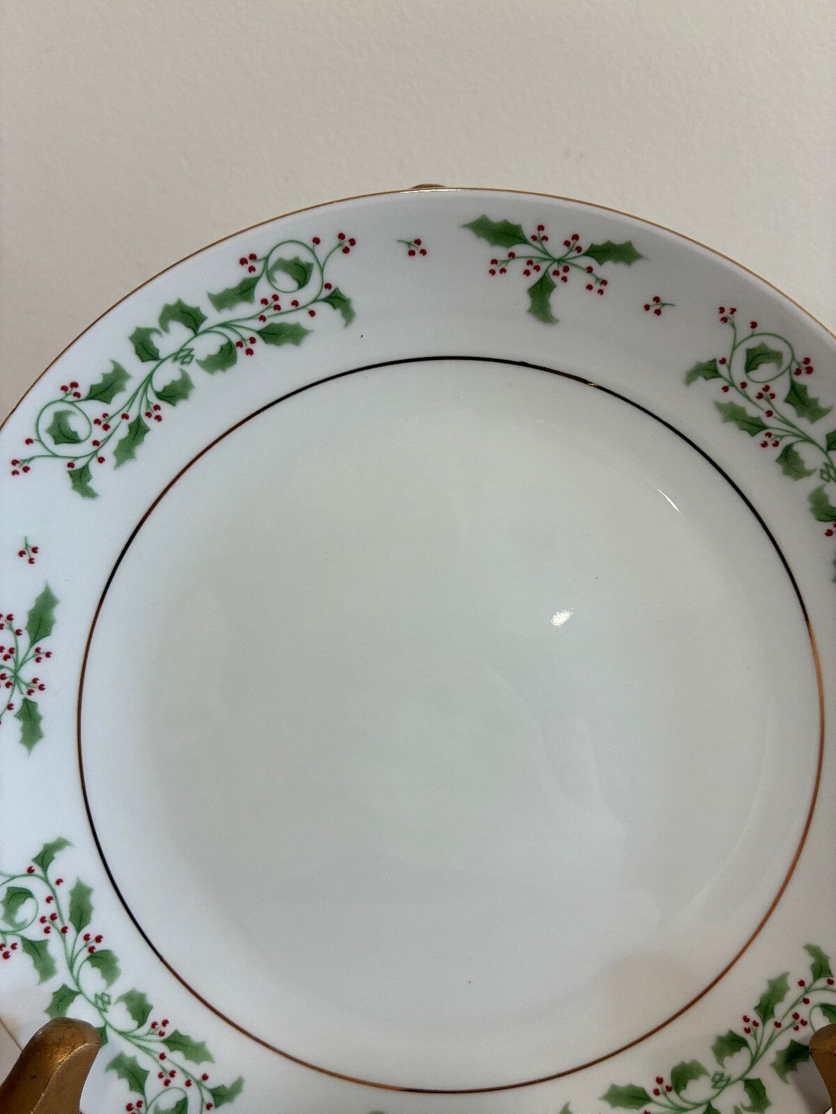 Vintage Holly Berry Christmas Dessert Plates With Gold Trim, Set of 6