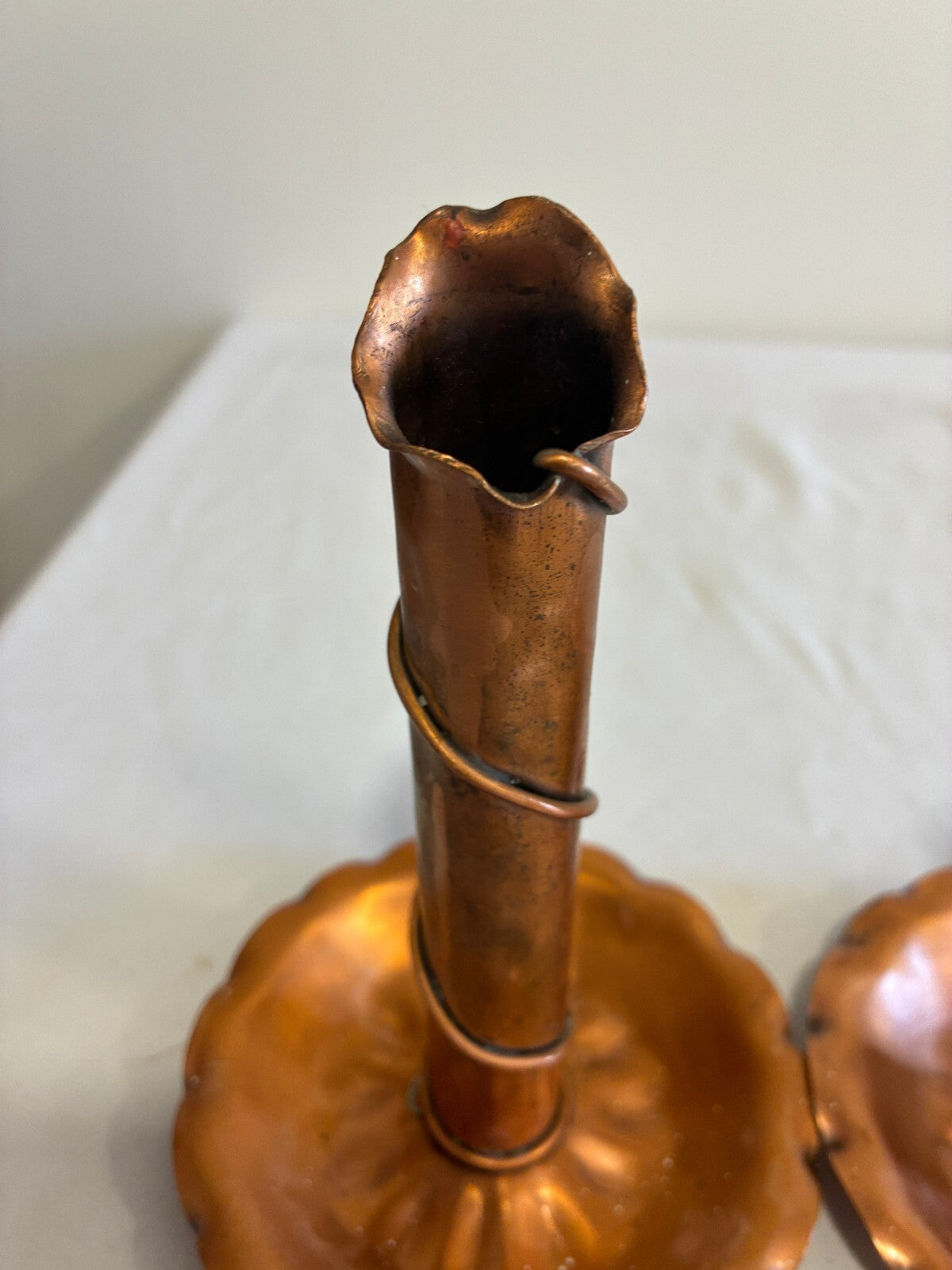 Vintage Gregorian Handmade Copper Candlestick Holders Pair | Twisted Wire Design