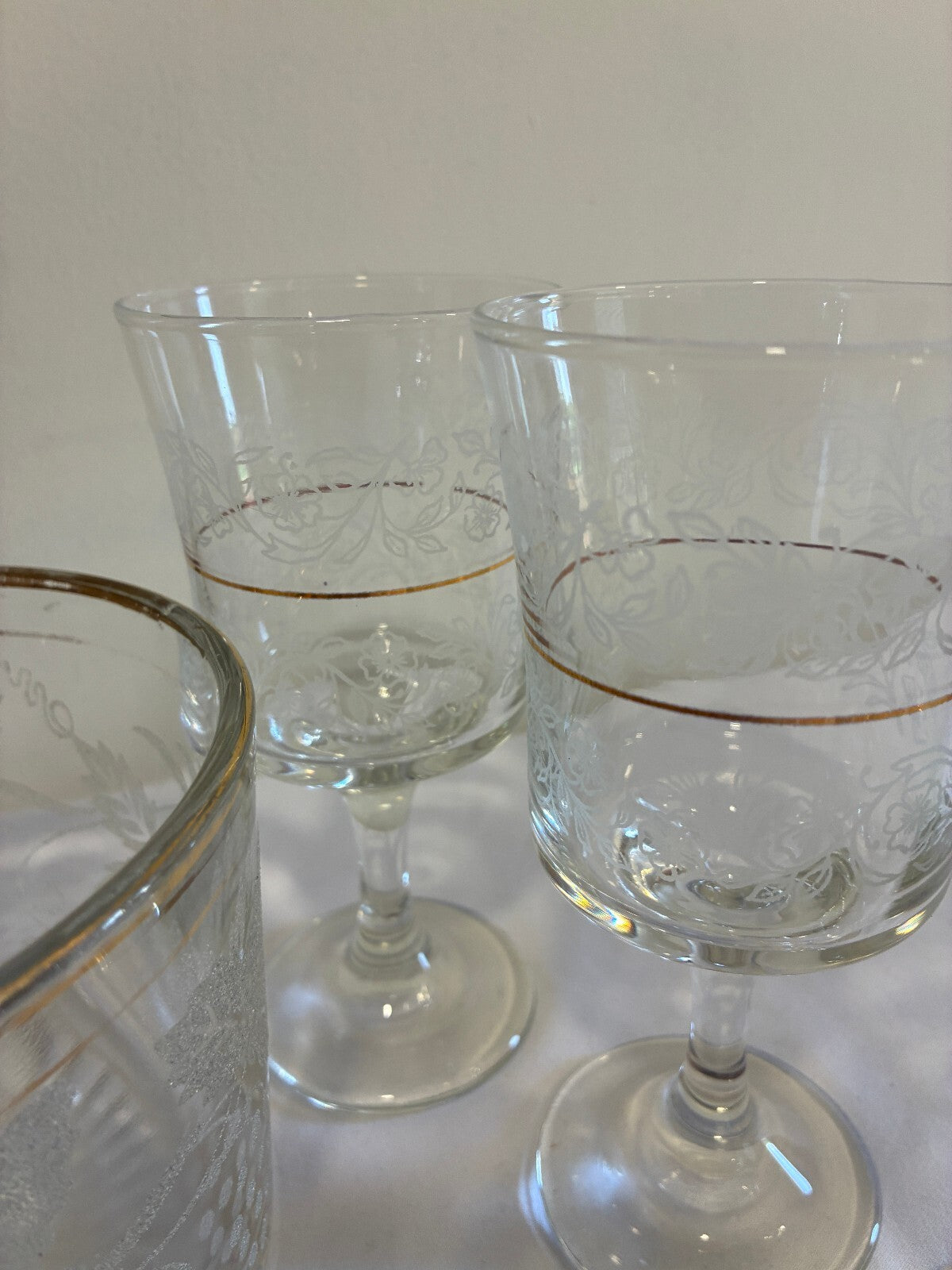 Vintage Bartlett Collins Etched Grape Glass Set 8 Goblets and Ice Bucket