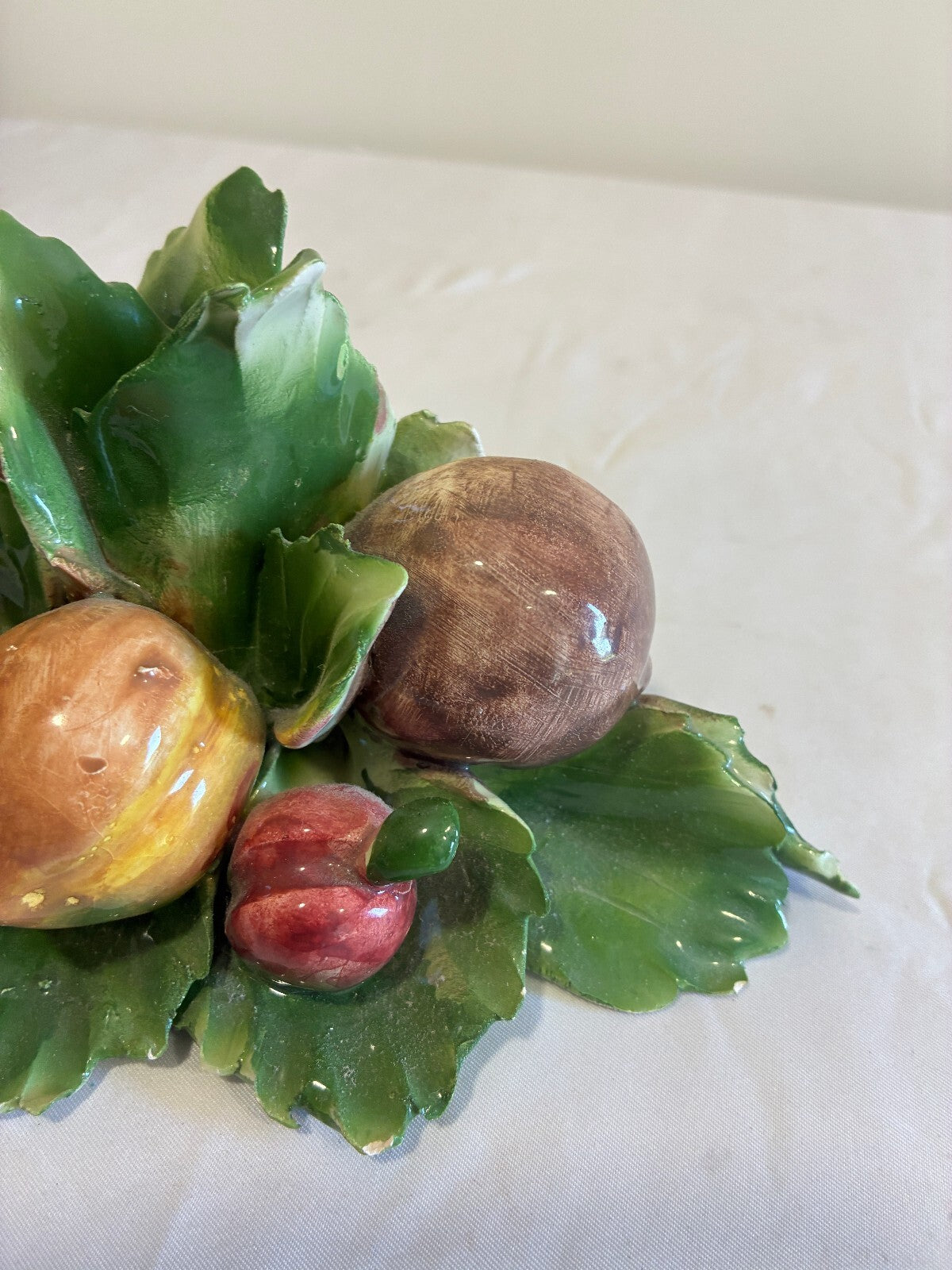 Vintage Capodimonte Italian Porcelain Fruit Taper Candle Holder | Hand Painted Fruit & Leaves | Made in Italy Centerpiece