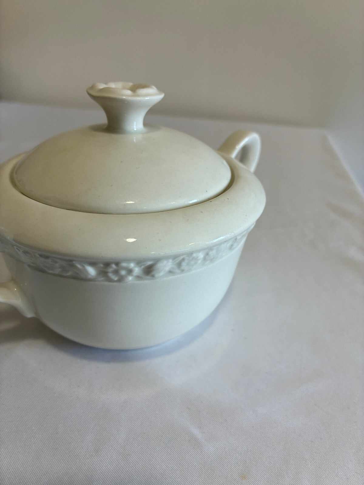 Vintage Wedgwood Embossed Floral Covered Sugar Bowl, English Ironstone