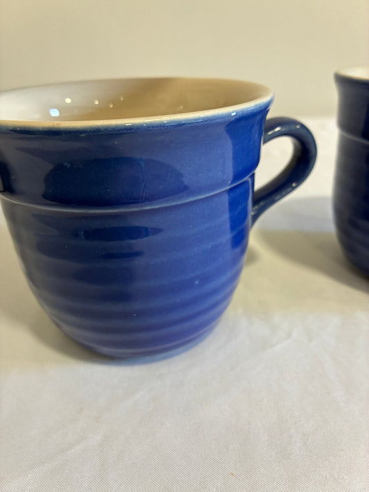 Vintage Emile Henry Cobalt Blue Stoneware Mugs, Set of 2 | Made in France