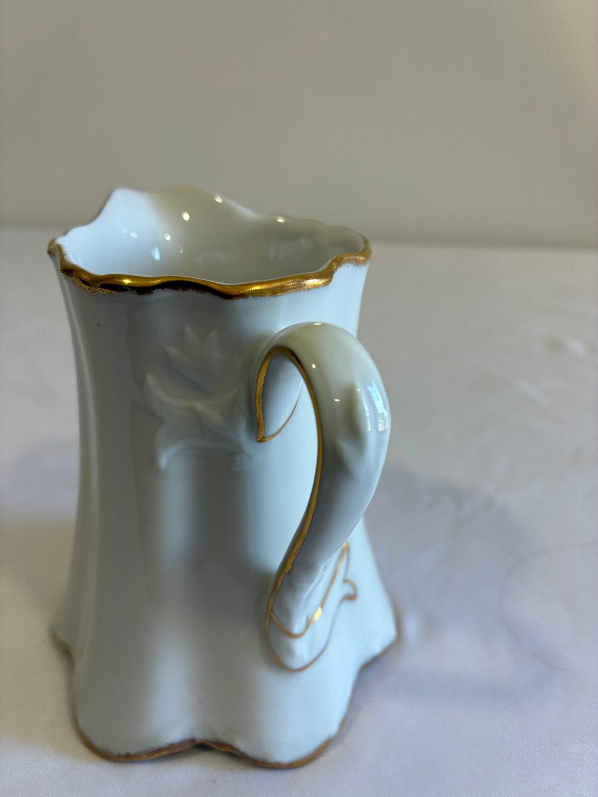 Vintage Thomas Germany Porcelain Creamer | White Gold Trim Fluted Pitcher
