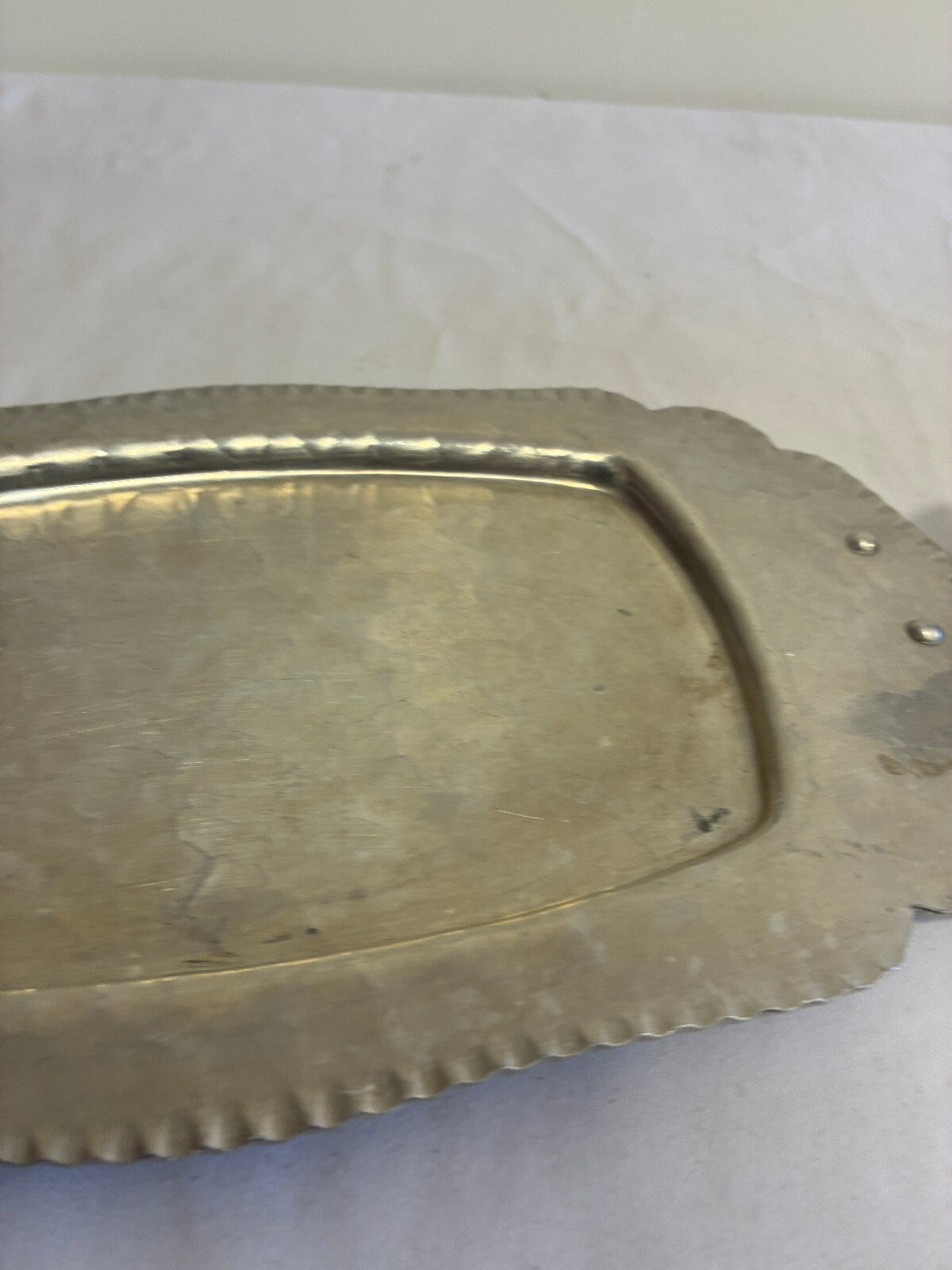 Vintage Hand Wrought Aluminum Tray with Leaf Handle by Continental Silverlook