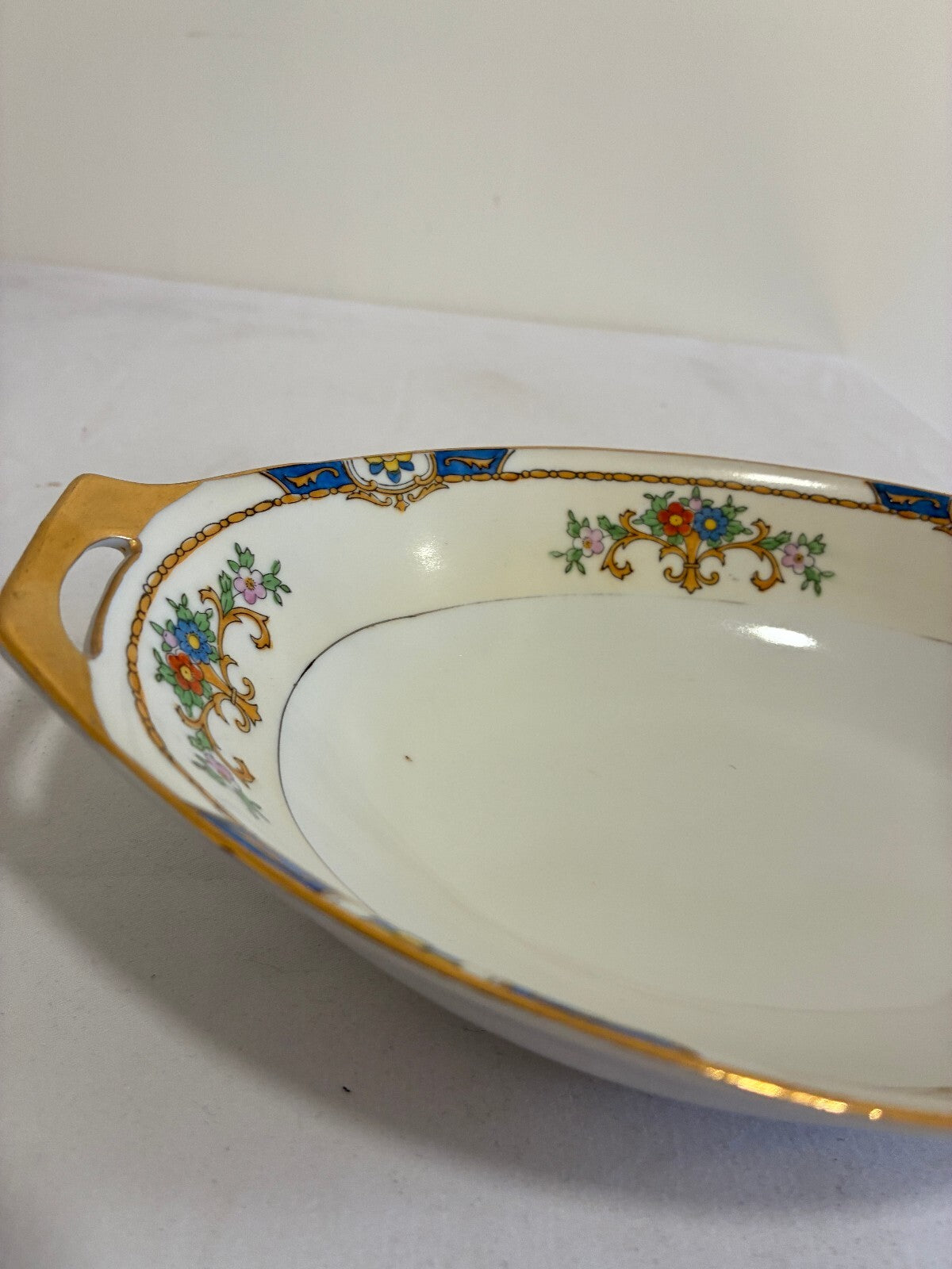 Vintage Meito China Warren Oval Vegetable Bowl, Hand Painted with Gold Handles