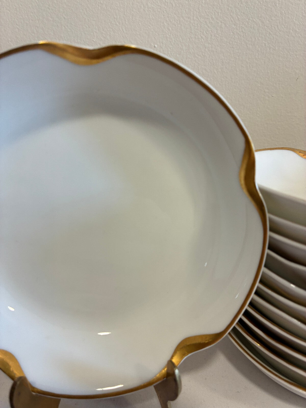 Antique Haviland Limoges Gold Rim Bowls Set of 12 | Scalloped French Porcelain