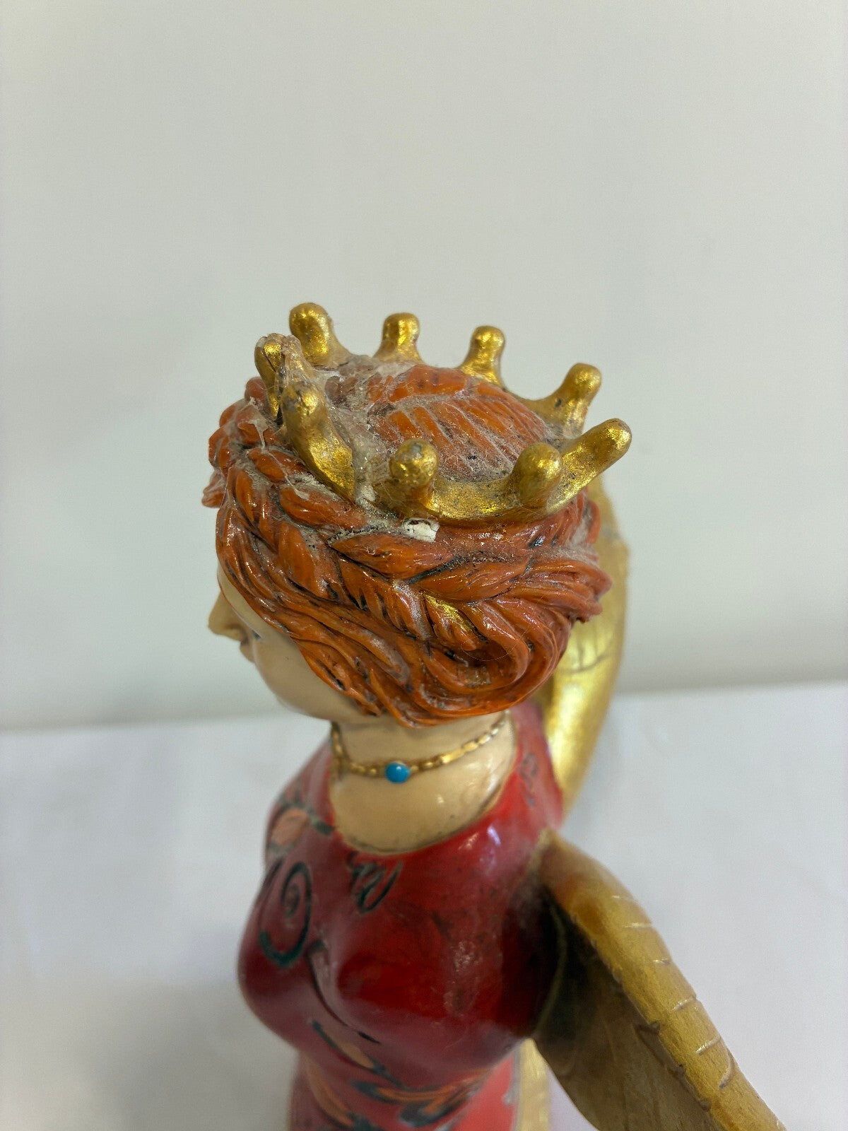 Vintage Angel Figurine Bust with Crown Wings Folk Art Style