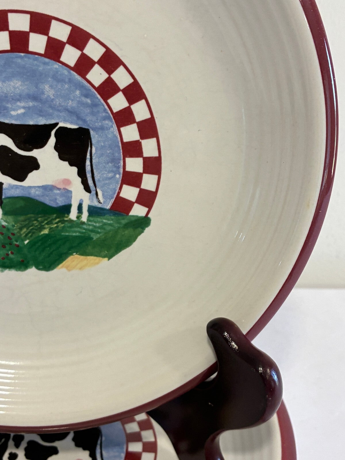 Vintage Fannie's Farm Cow Salad Plates, Set of 2, Century Stoneware