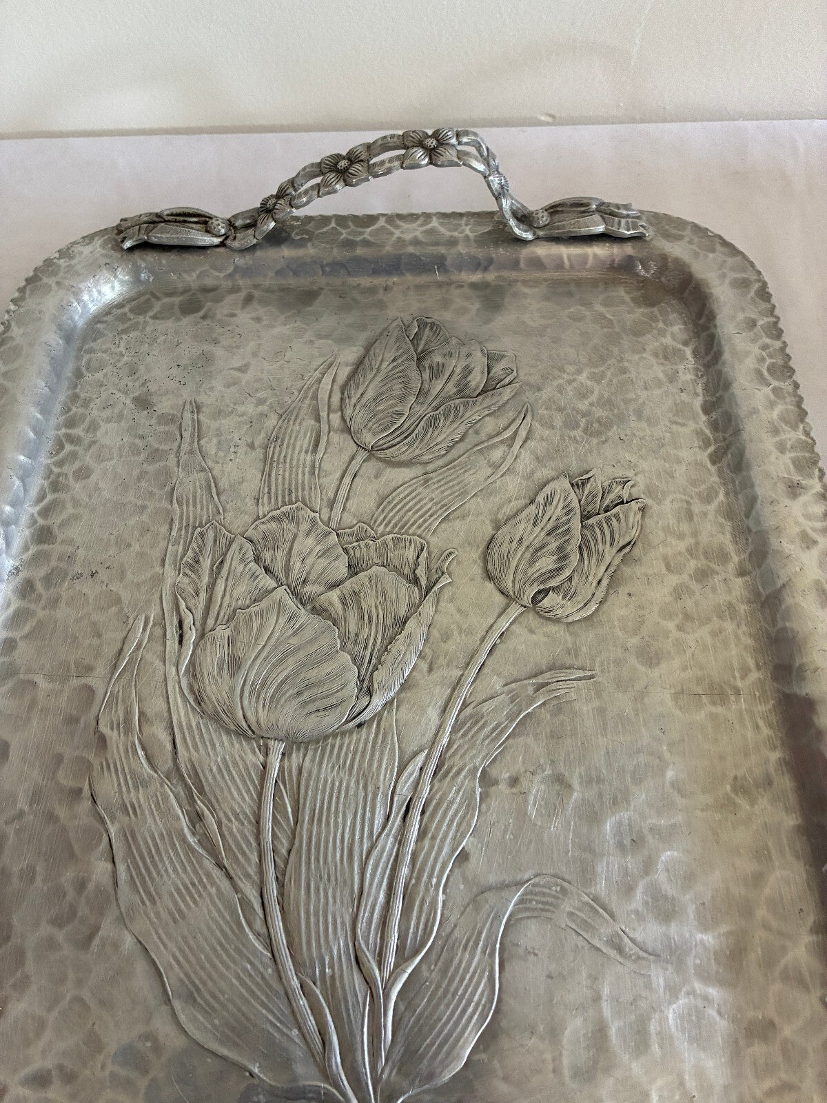 Vintage Rodney Kent Hand Wrought Hammered Aluminum Tray | Tulip Design Serving Tray | Vintage Finds Mid Century Barware