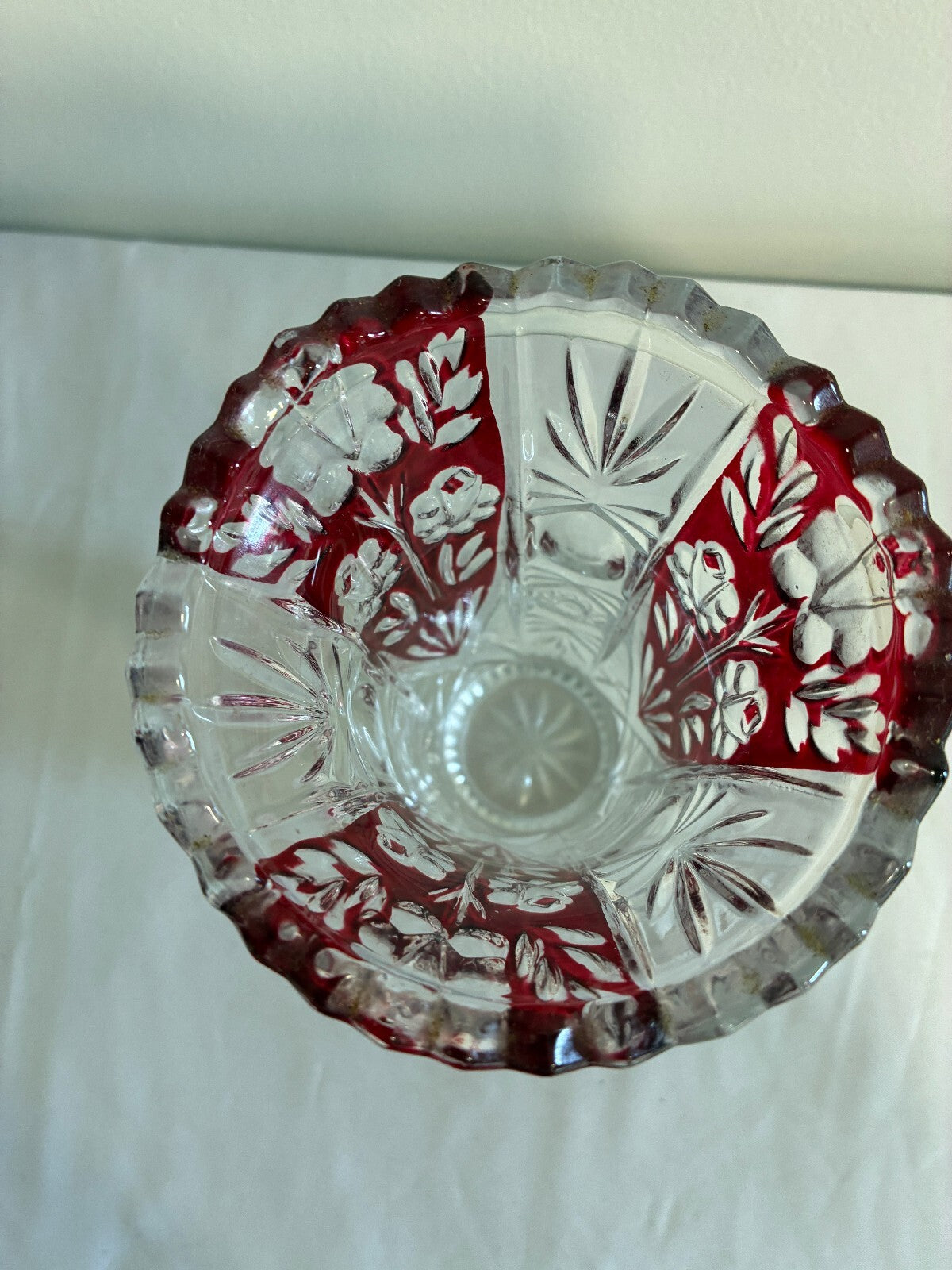 Vintage 5th Avenue Crystal Rosalina Ruby Red Cut Vase | Bohemian Cranberry Flashed Crystal Flower Vase | Vintage Finds