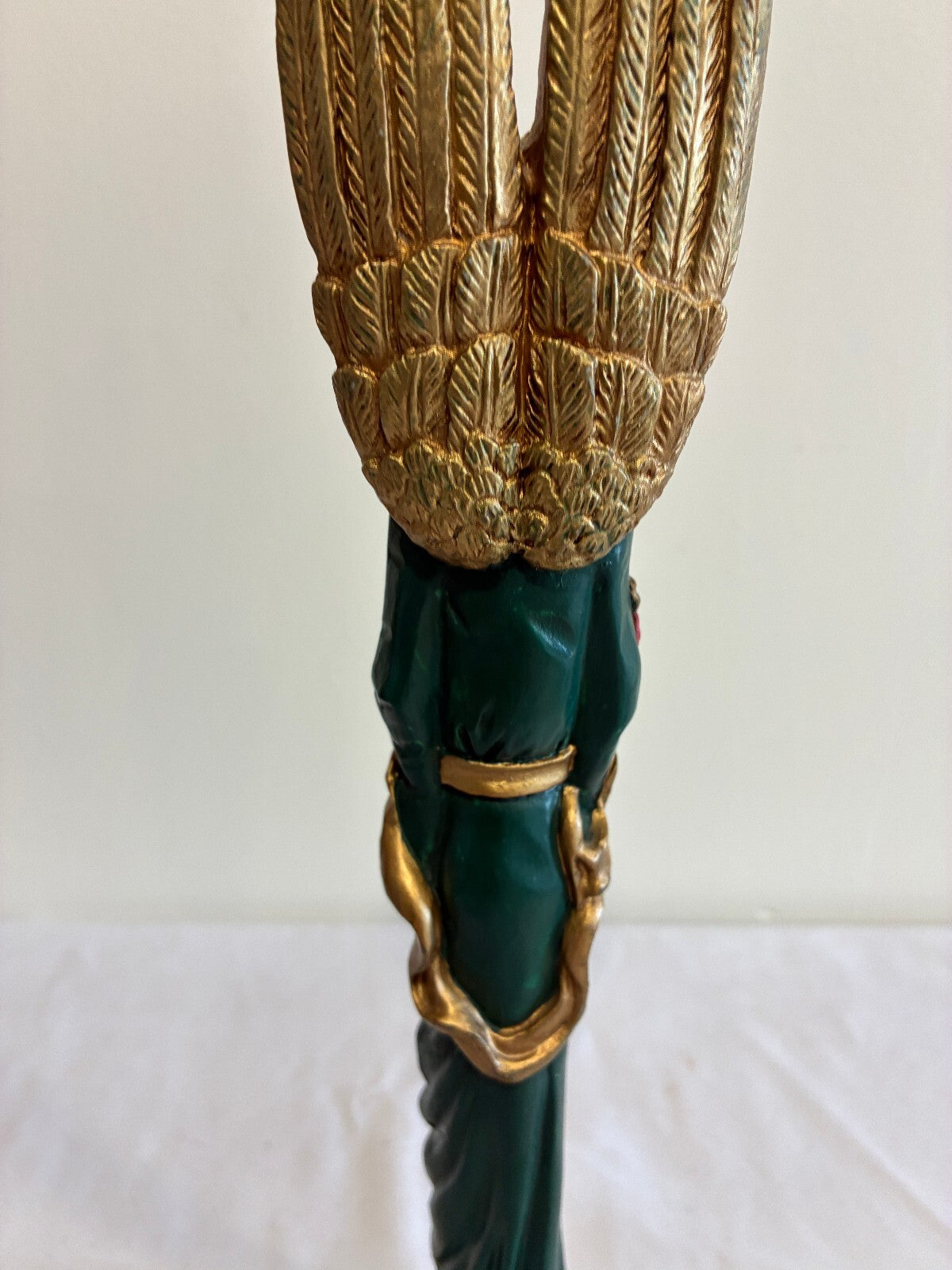 Vintage Carved Angel Figurine with Gold Wings, Painted Statue with Flowers