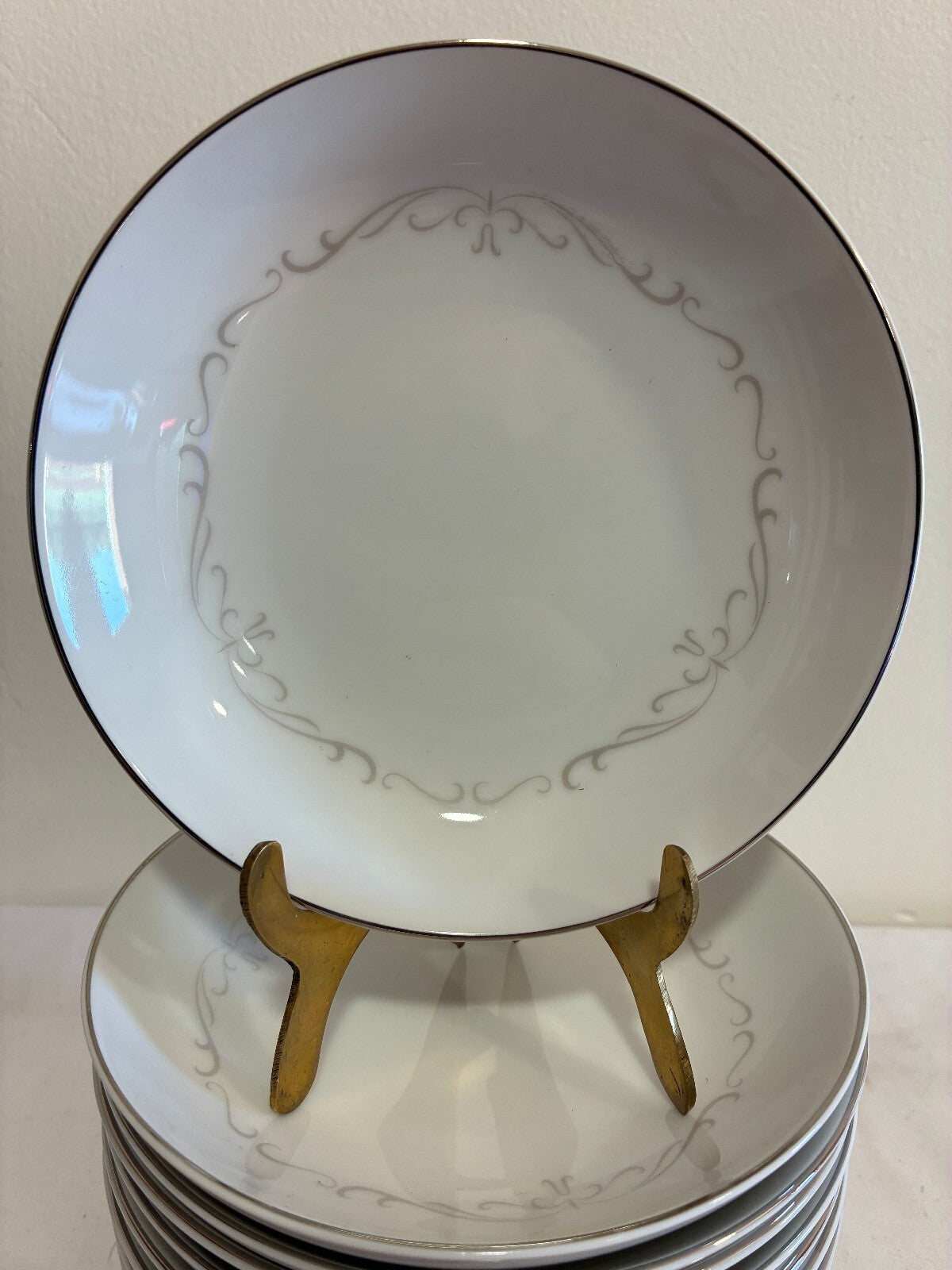 Vintage Kimberly Fine China "Trianon" Bowls Set of 12 | Platinum Scroll Rim