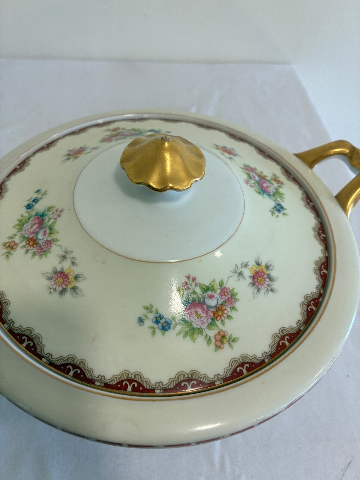 Vintage Meito China Celestine Covered Dish, Serving Tureen with Gold Handles
