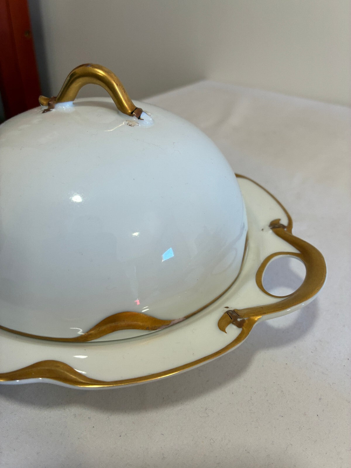 Antique Haviland & Co Limoges Domed Butter Dish | Gold Gilt Handles, France