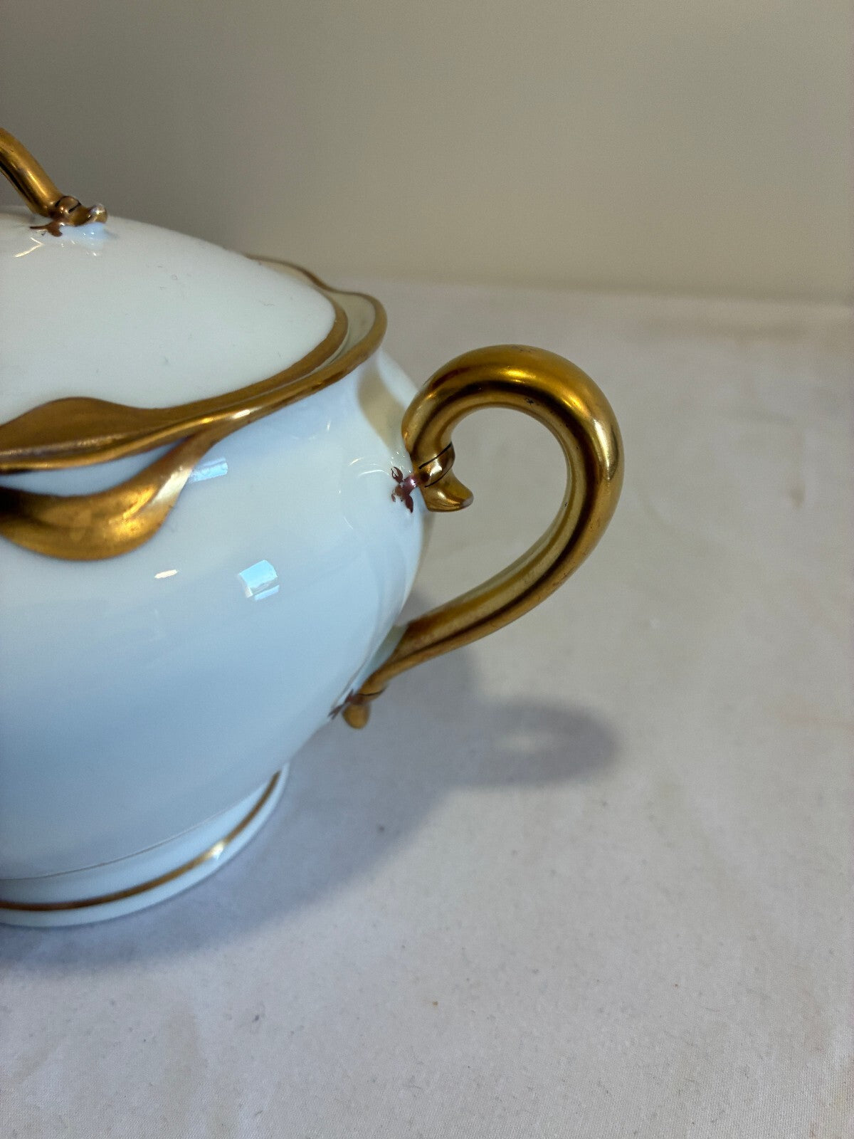 Antique Haviland & Co Limoges Covered Sugar Bowl | Gold Handle French Porcelain