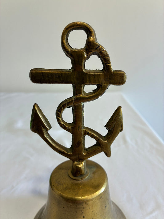 Vintage Brass Anchor Bell | Nautical Ship's Bell with Rope Detail |Made in India