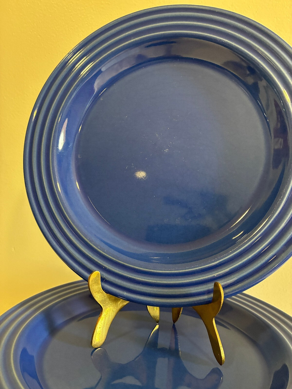 Vintage Emile Henry France Cobalt Blue Salad Plates Set of 11 | Ribbed Stoneware