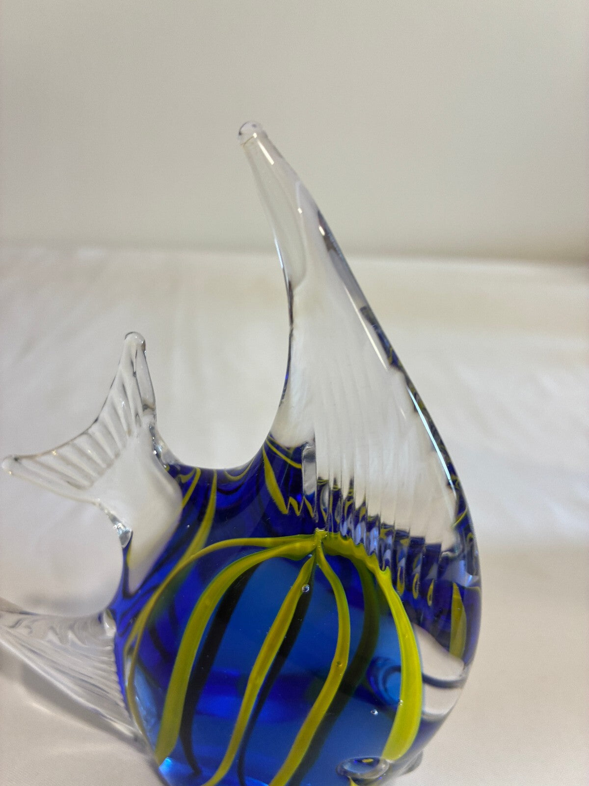 Vintage Art Glass Fish Figurine Blue Yellow Striped Made in Taiwan