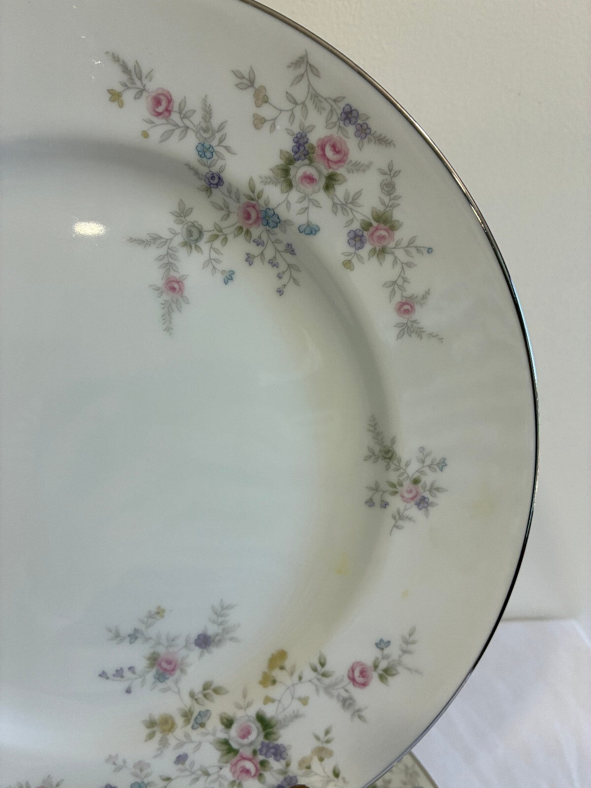 Vintage Wyndham Cambric Fine China Dinner Plates Set of 4 Platinum Rim, Japan