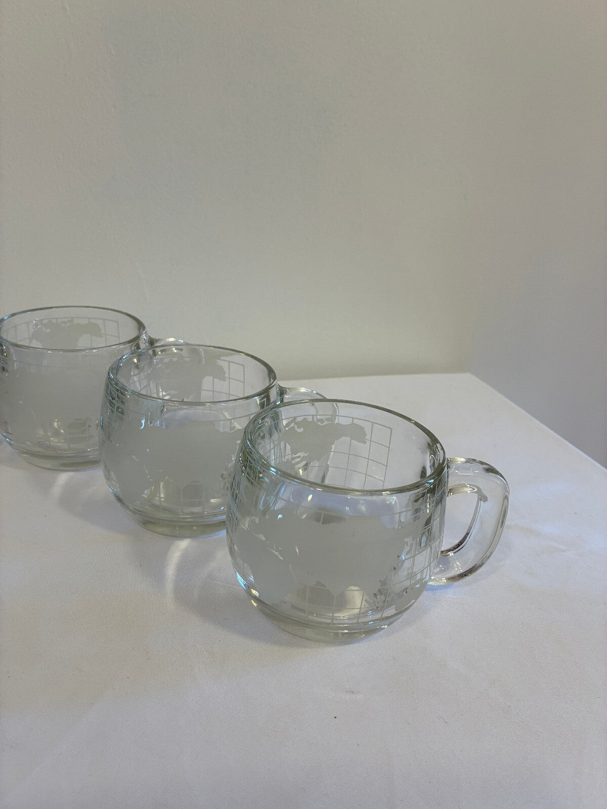 Vintage 1970s Nestle World Map Glass Mugs Set of 6 | Etched Map Coffee Cups