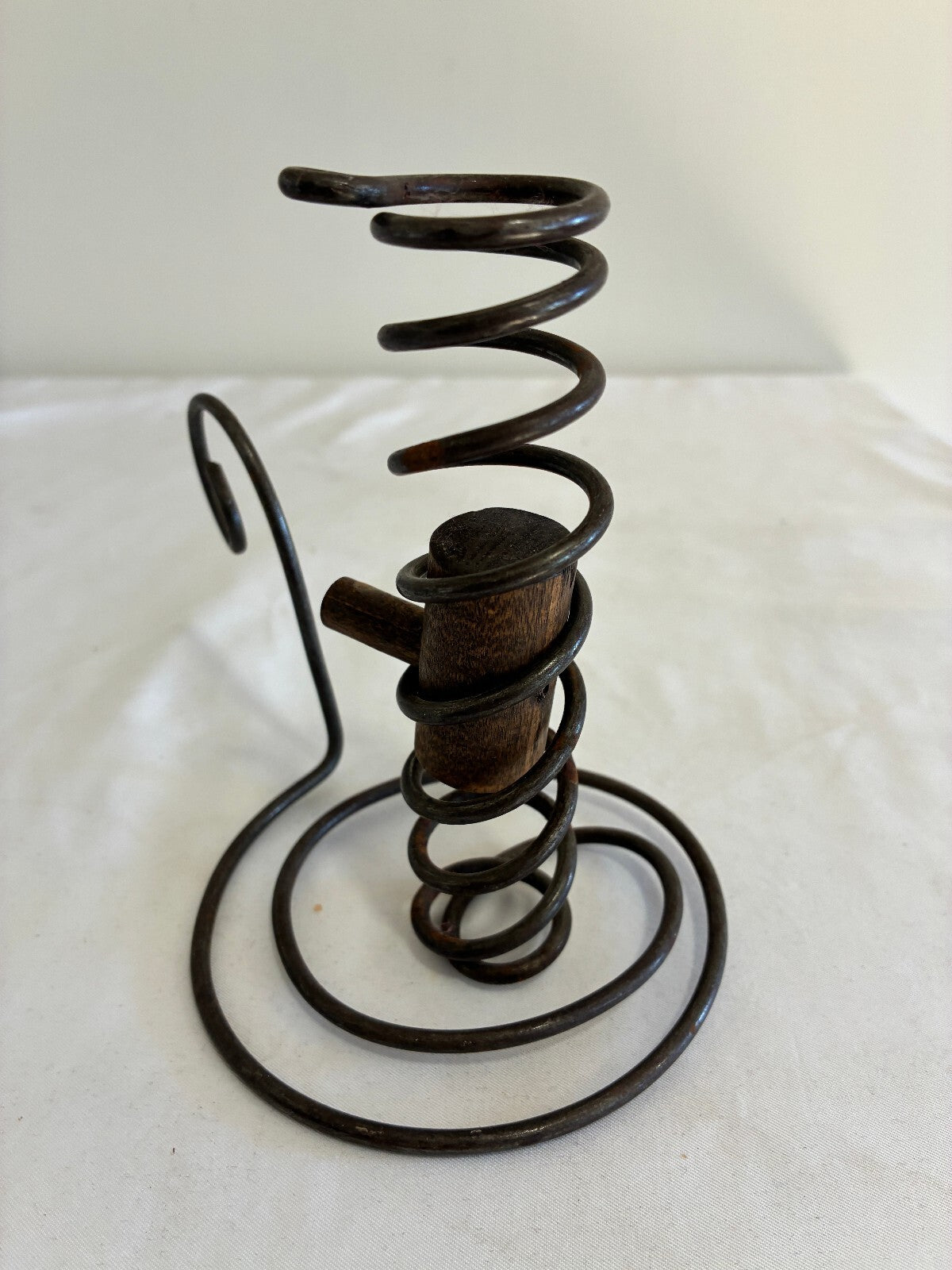 Vintage Spiral Courting Candle Holder, Iron and Wood Adjustable Candlestick