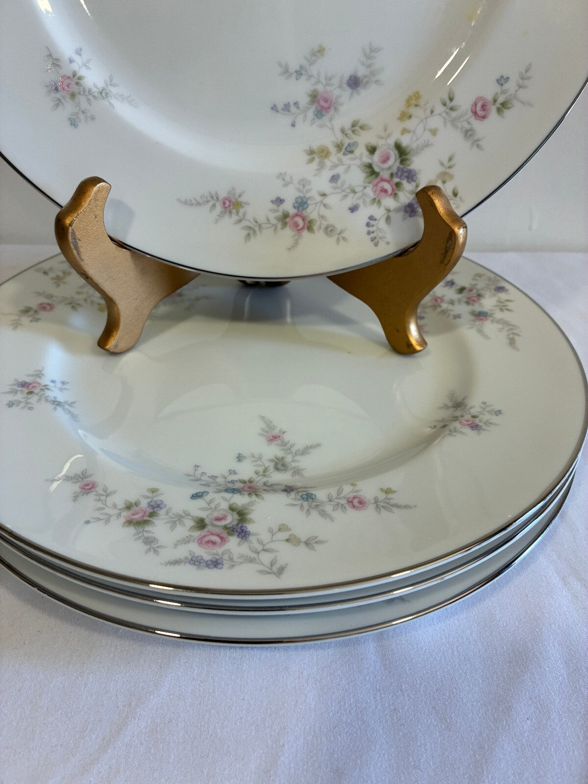 Vintage Wyndham Cambric Fine China Dinner Plates Set of 4 Platinum Rim, Japan