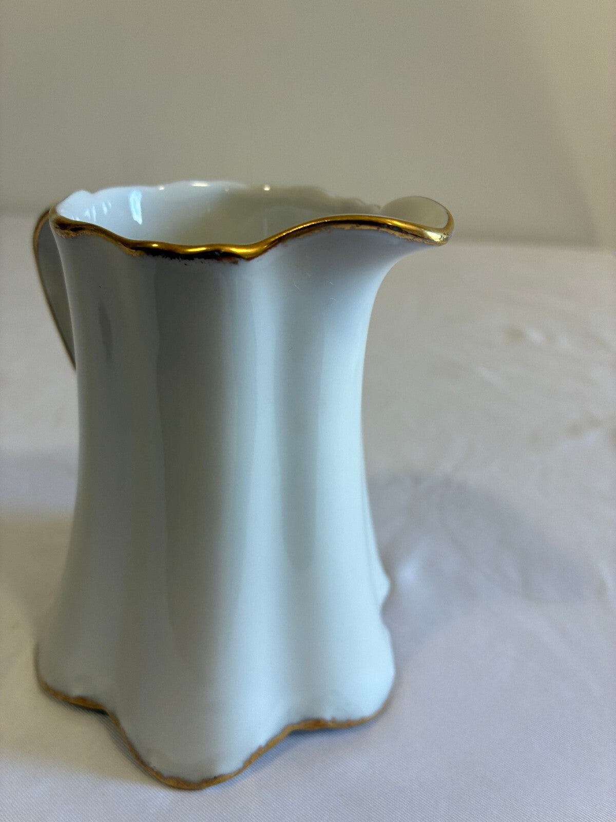 Vintage Thomas Germany Porcelain Creamer | White Gold Trim Fluted Pitcher