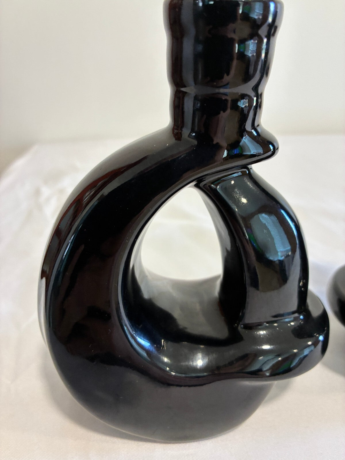 Vintage Frankoma Black Ceramic Vase Pair Modern Loop Design
