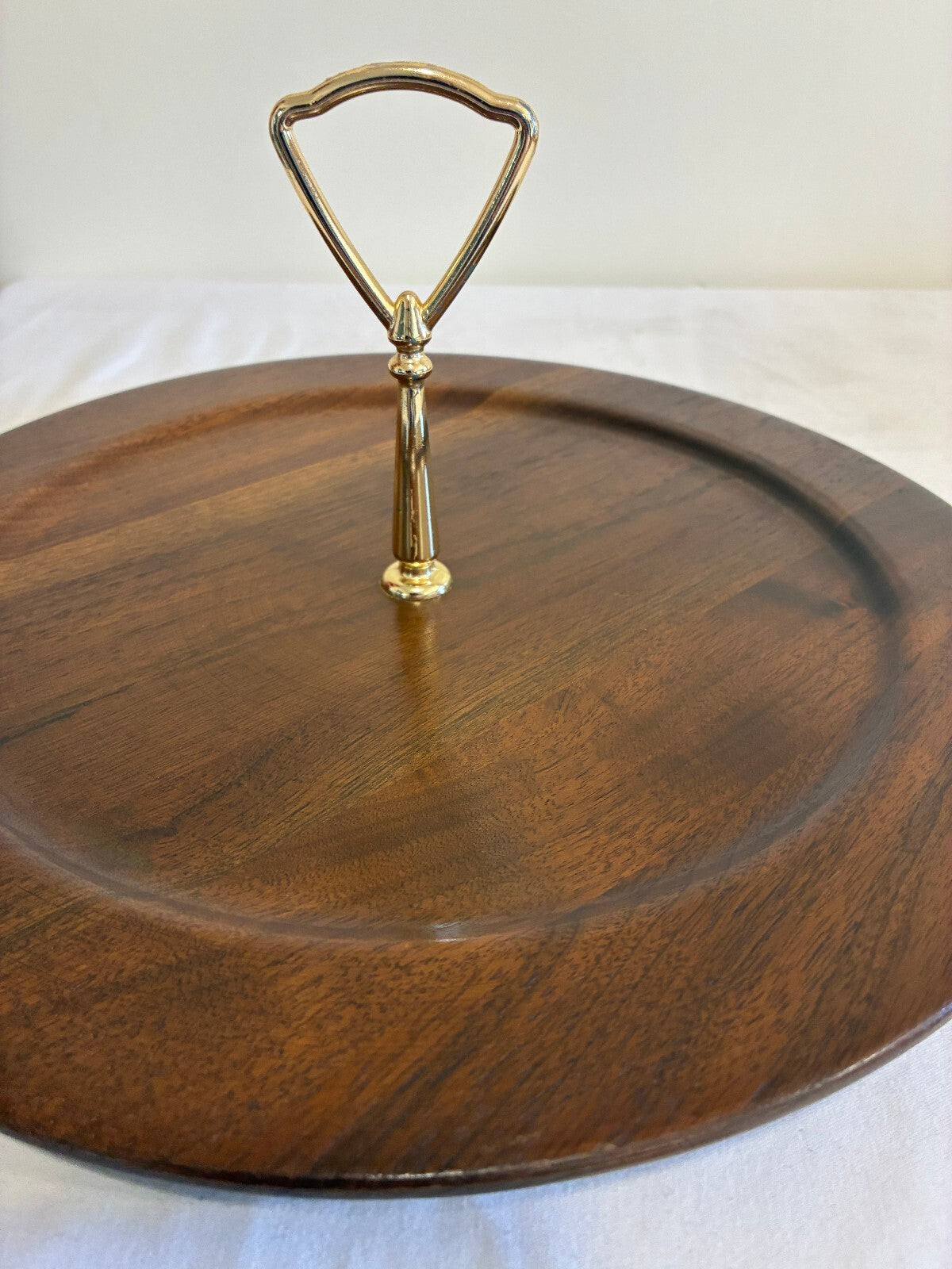 Vintage Ozark Walnutware Walnut Lazy Susan Tray 12.25" Brass Handle MCM USA
