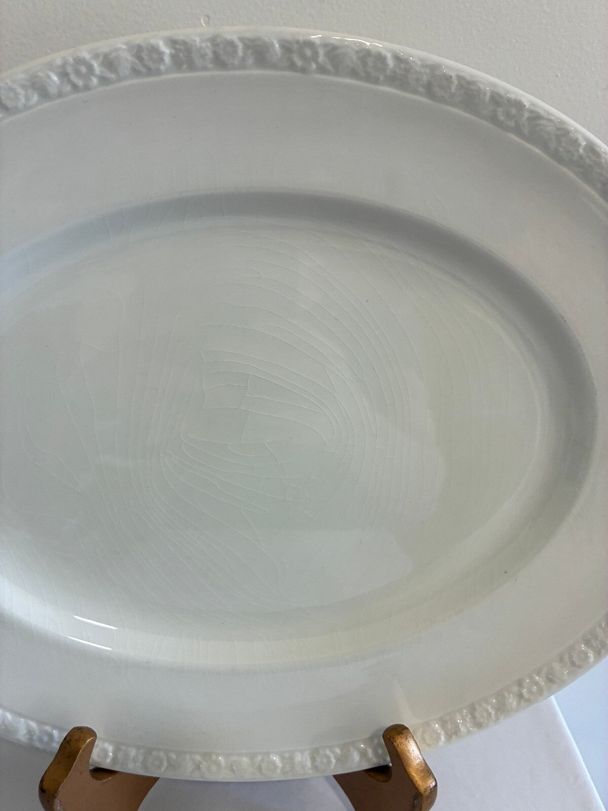 Vintage Wedgwood Hedge Rose Oval Platter | White Embossed Ironstone, England