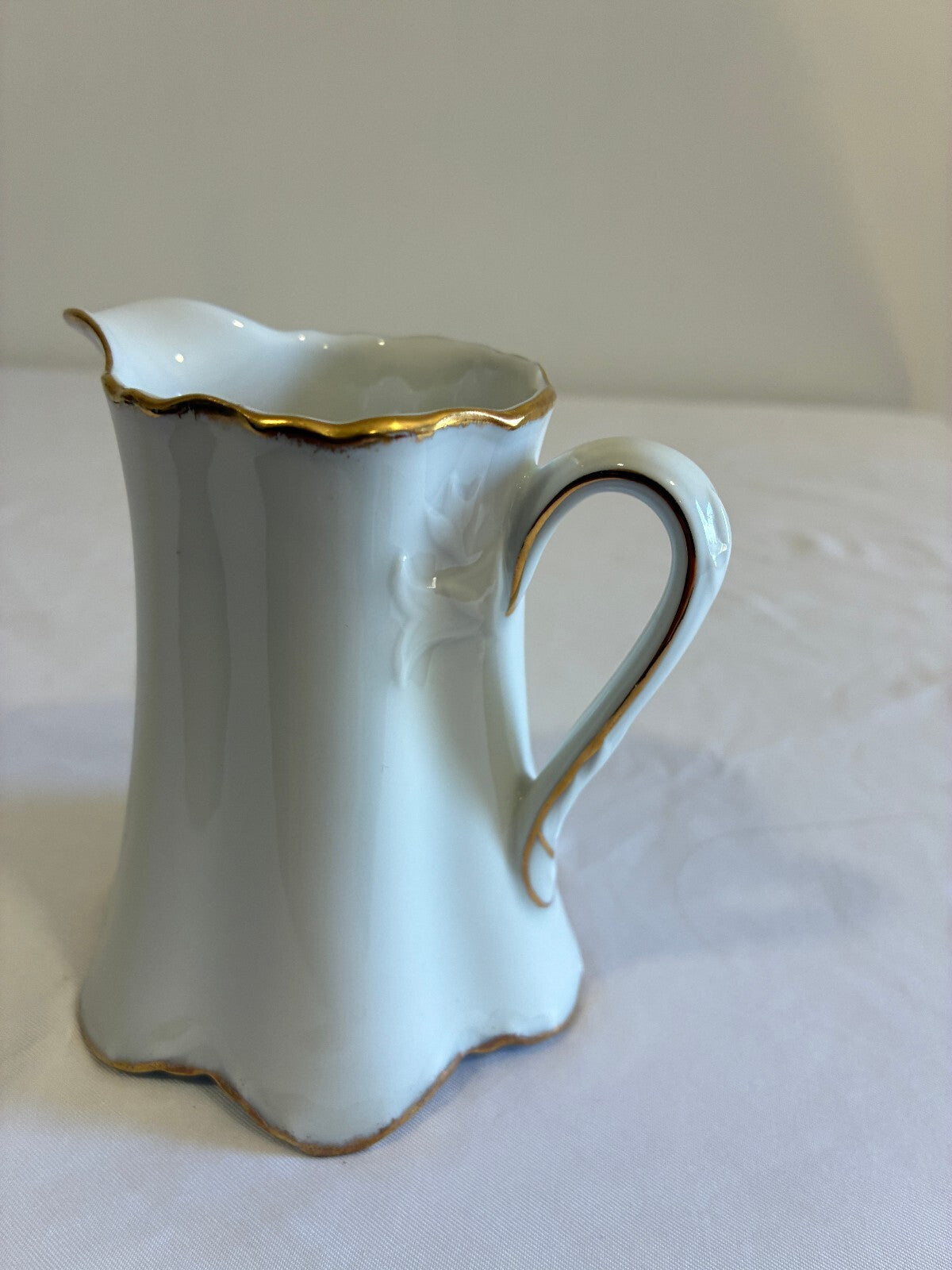 Vintage Thomas Germany Porcelain Creamer | White Gold Trim Fluted Pitcher