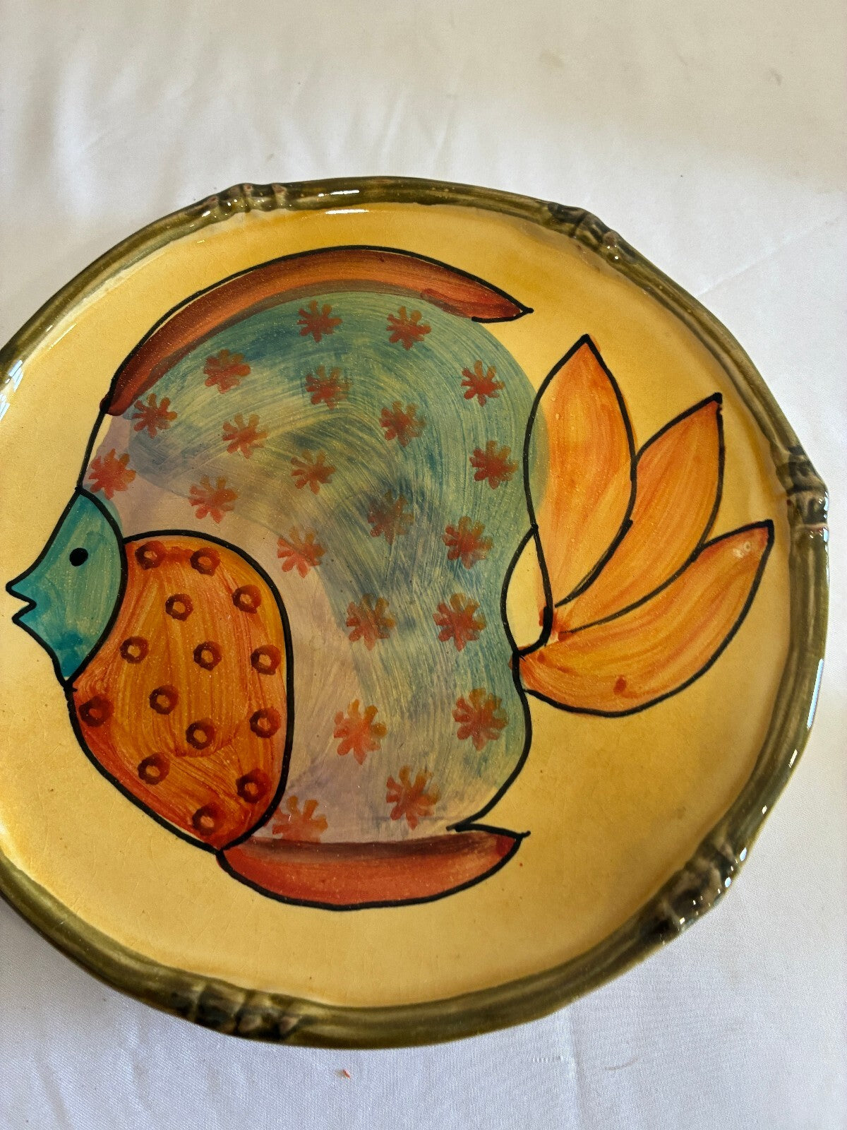 Vintage Italica Ars Italy Fish Plates Set Hand Painted Ceramic Tropical Fish