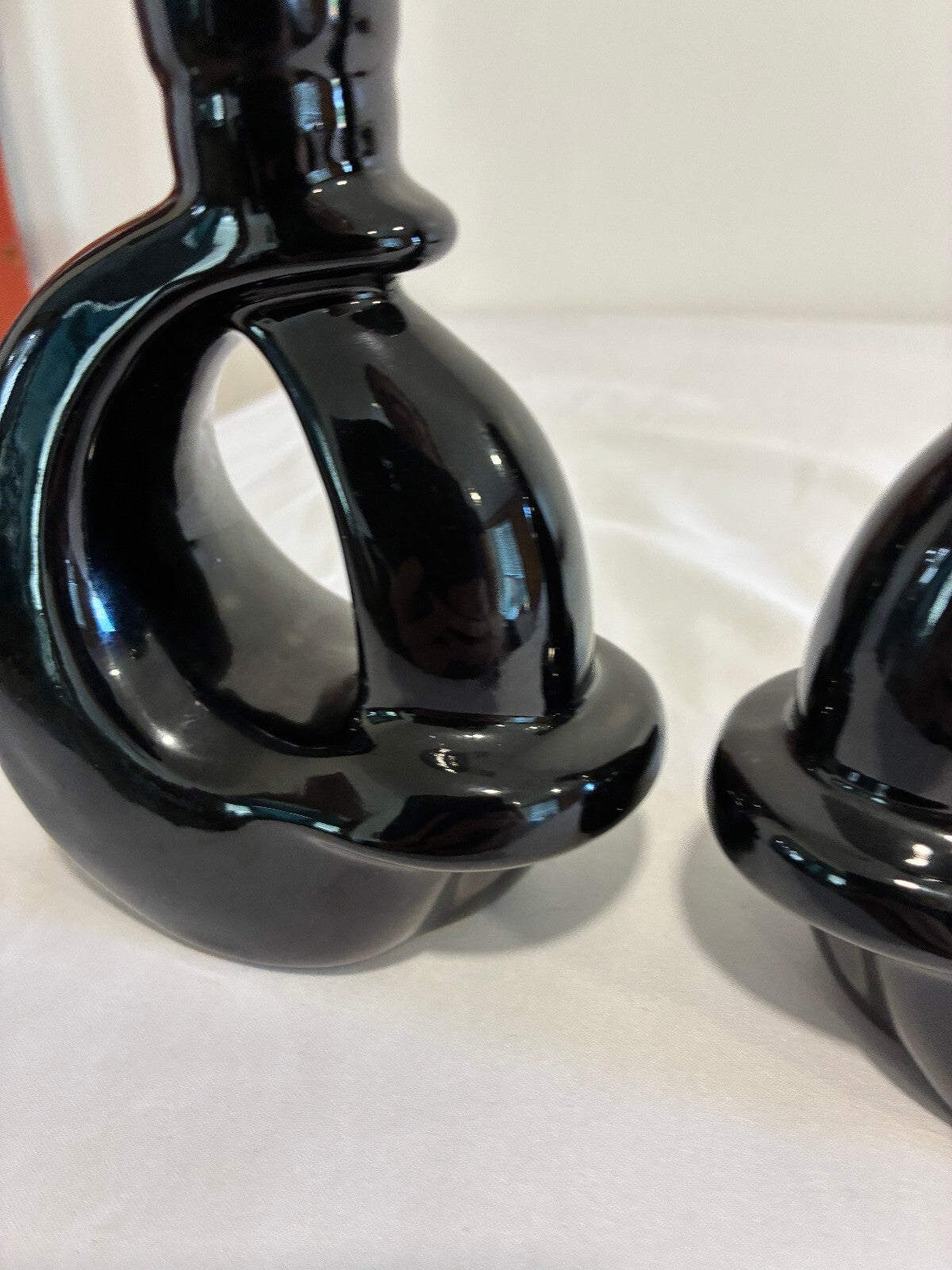 Vintage Frankoma Black Ceramic Vase Pair Modern Loop Design