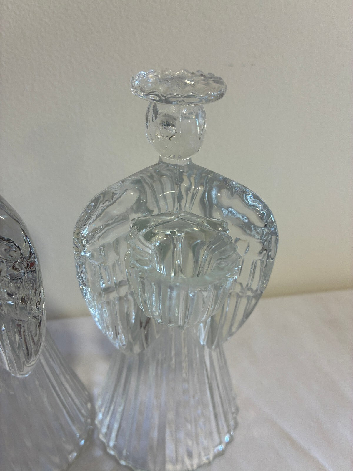 Vintage Mikasa Crystal Angel Candle Holders Pair, Praying Angel Figurines