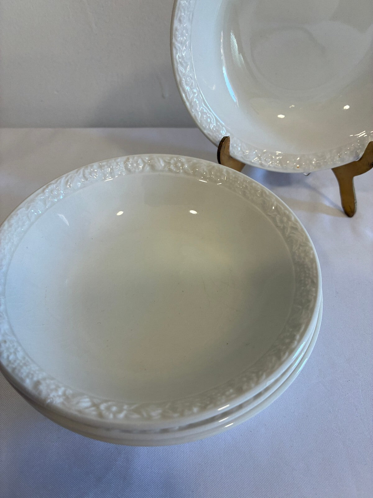 Vintage Wedgwood & Co Hedge Rose Bowls Set of 4, English White Embossed China
