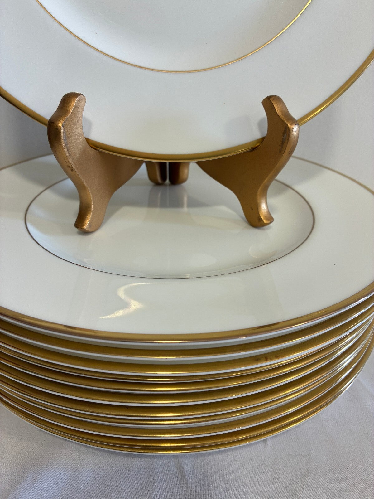 Vintage Wedgwood Bone China Dinner Plates Set of 12 with Gold Rims, England