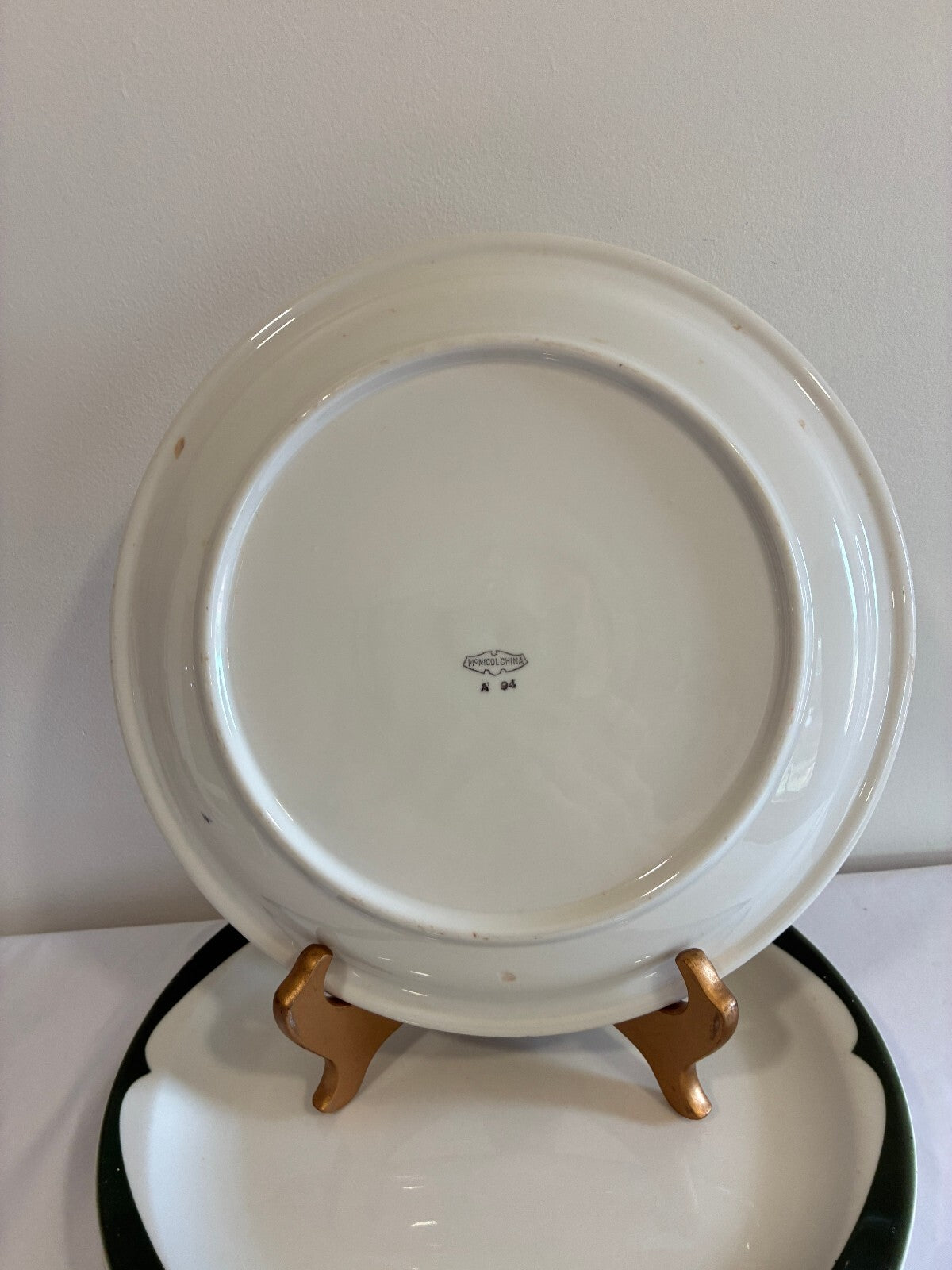Vintage McNicol China Green Rim Plates Set of 3, Restaurant Ware Dinner Plates,