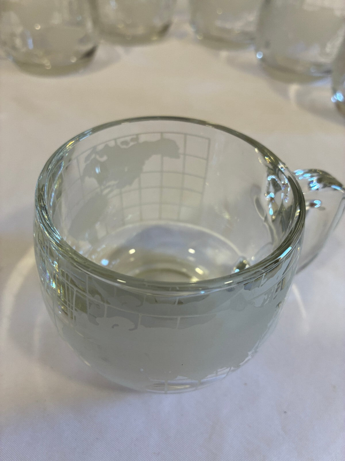 Vintage 1970s Nestle World Map Glass Mugs Set of 6 | Etched Map Coffee Cups