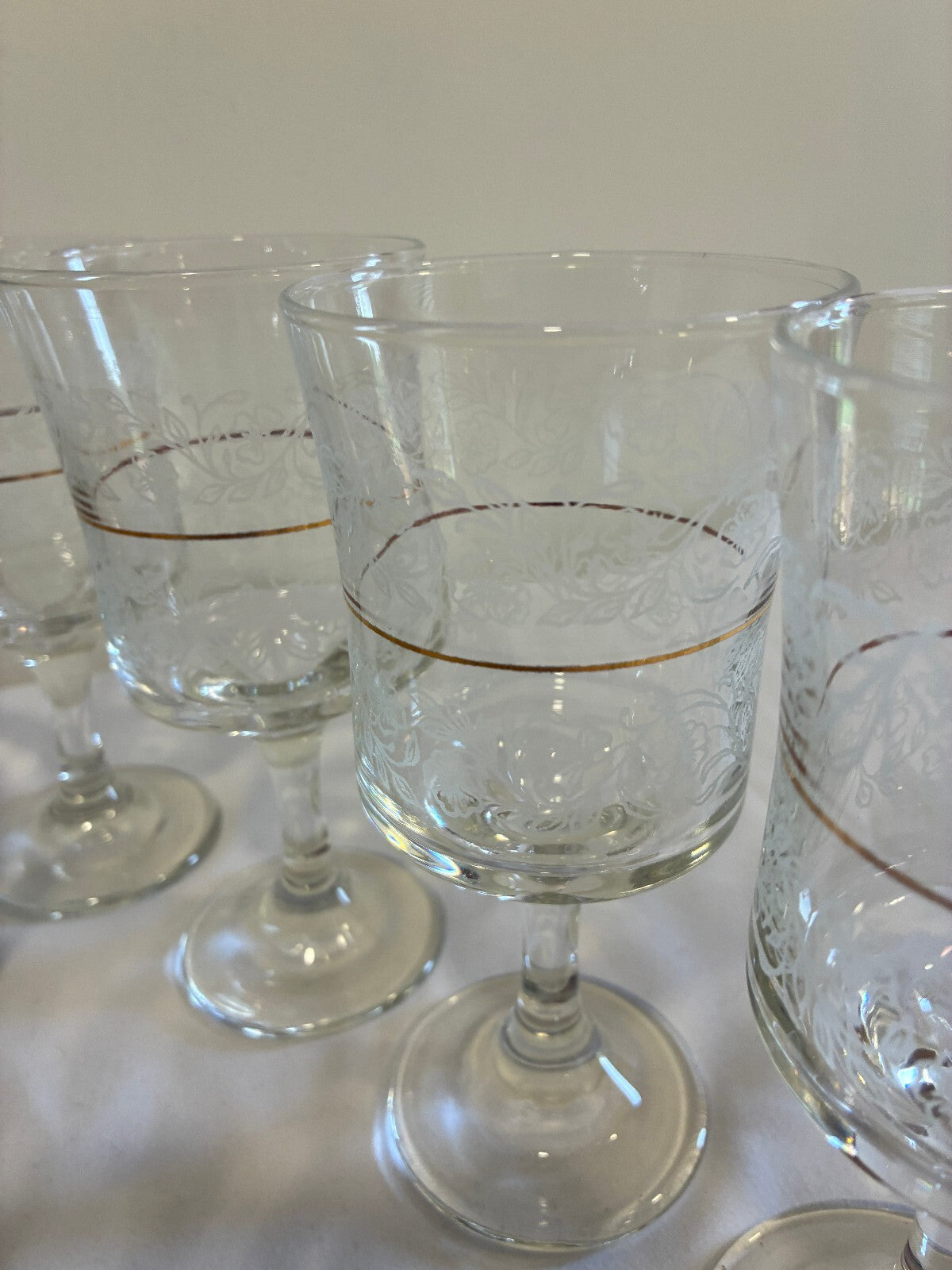 Vintage Bartlett Collins Etched Grape Glass Set 8 Goblets and Ice Bucket