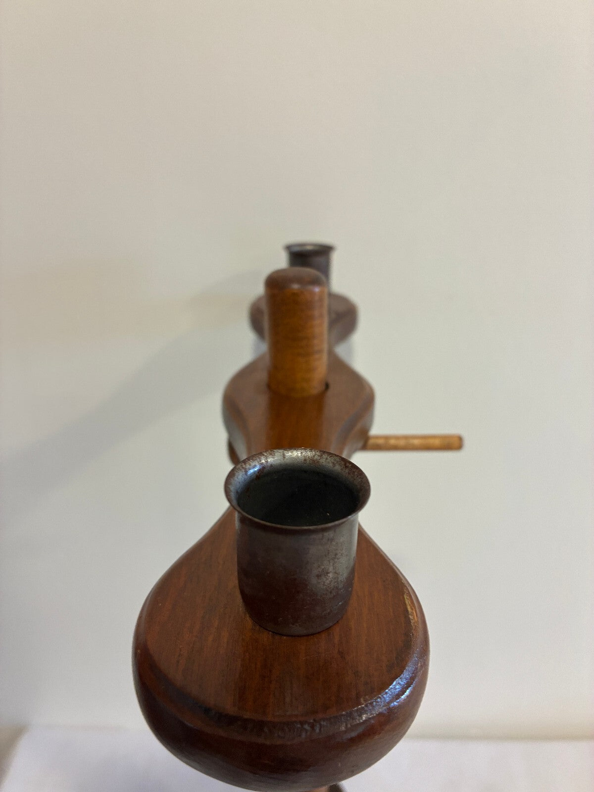 Vintage Wooden Adjustable Height Double Candlestick Holder | Rustic Turned Wood