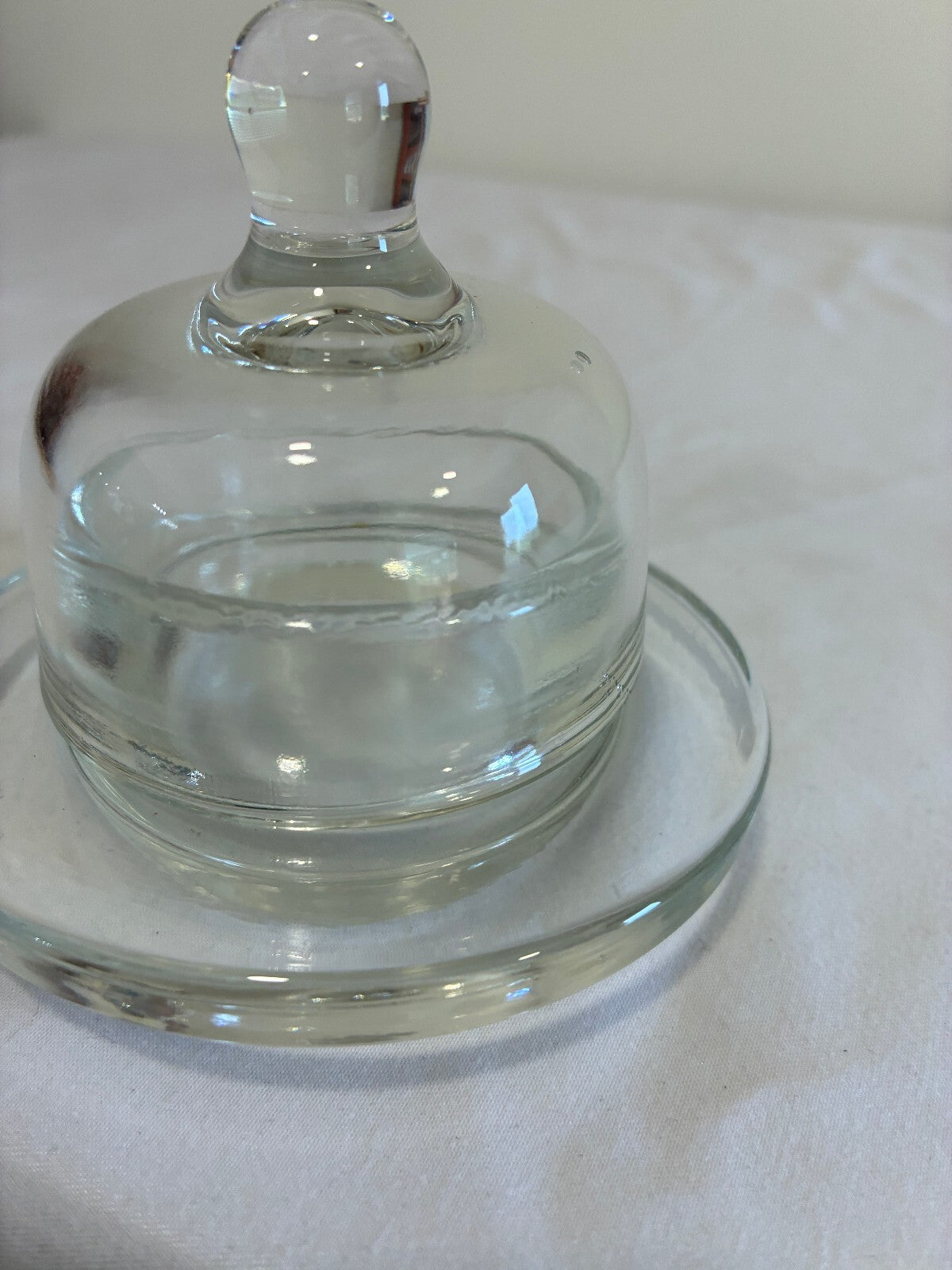 Vintage Glass Butter Dish with Domed Lid Clear Pressed Glass