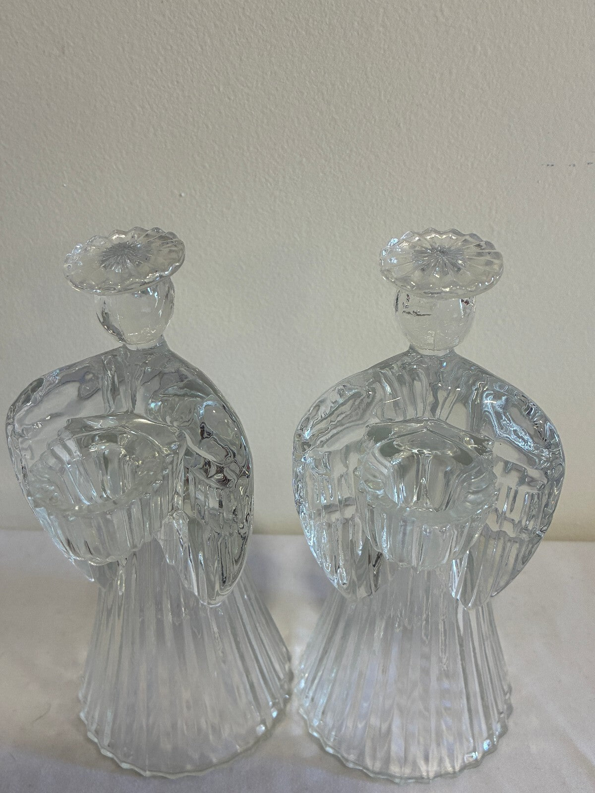 Vintage Mikasa Crystal Angel Candle Holders Pair, Praying Angel Figurines
