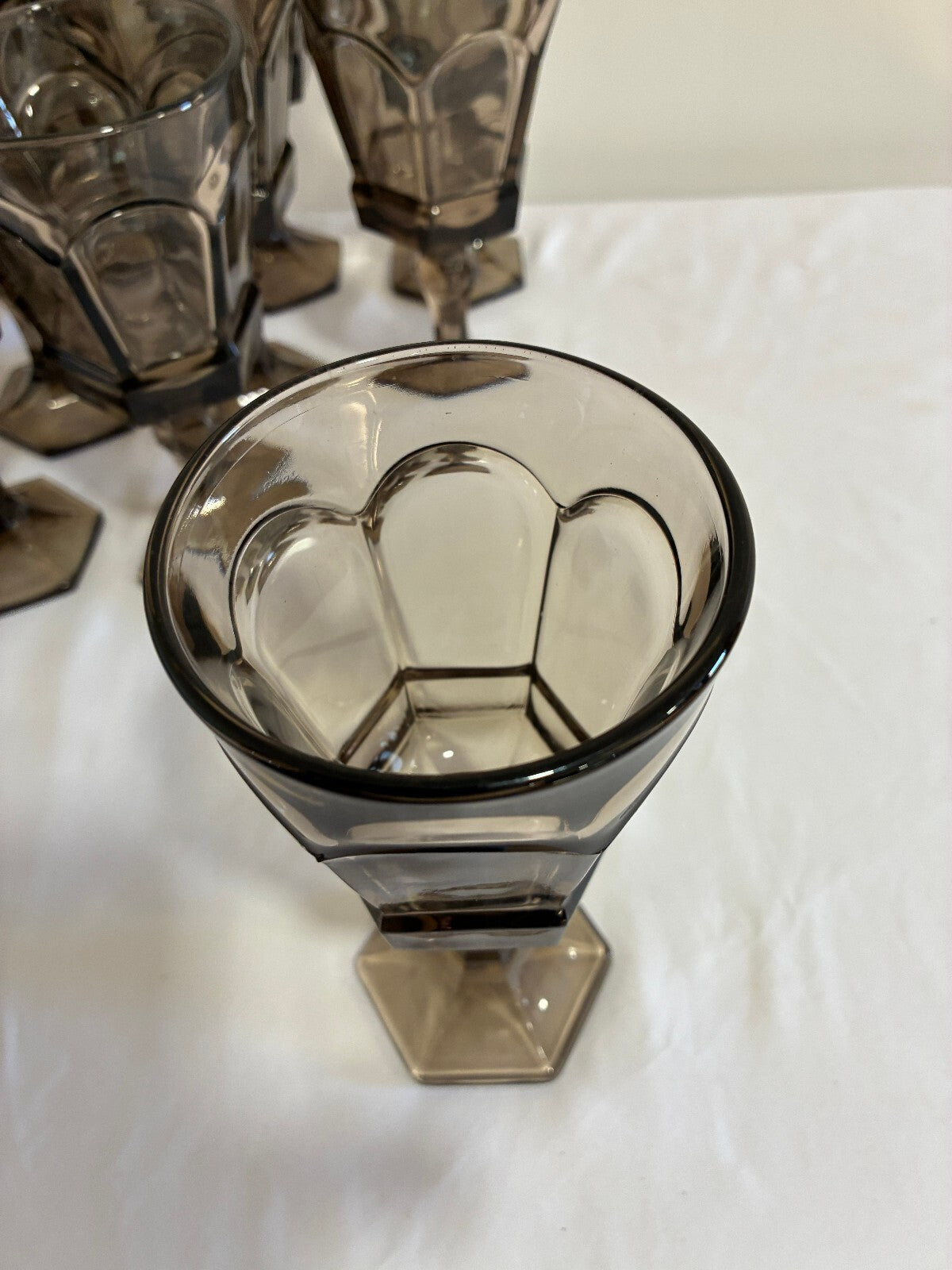 Vintage Fostoria Smoke Glass Goblets Set of 12, Midcentury Barware