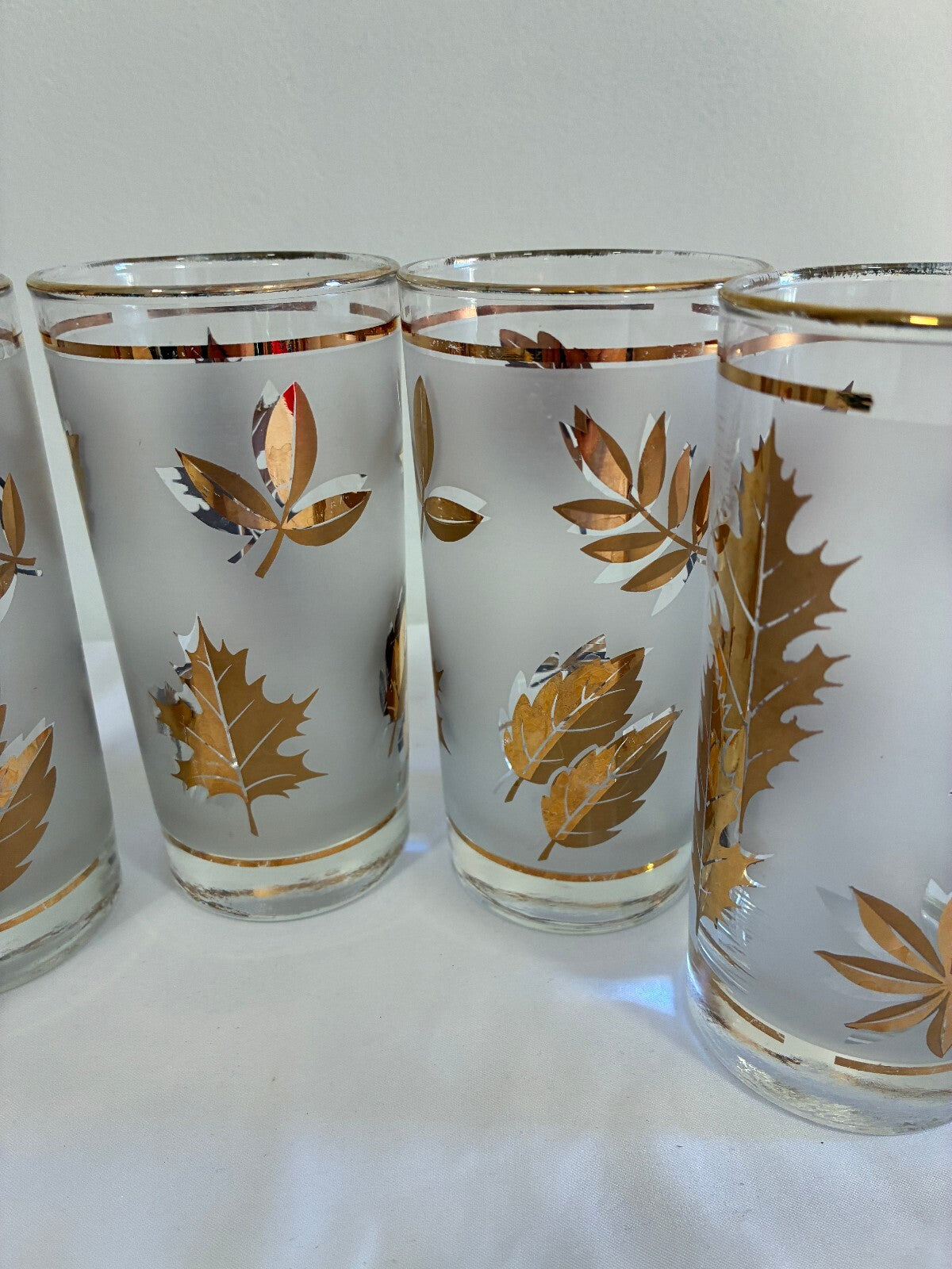 Vintage Libbey Gold Leaf Glasses Set of 5 | Culver Style Tumblers | MCM Barware